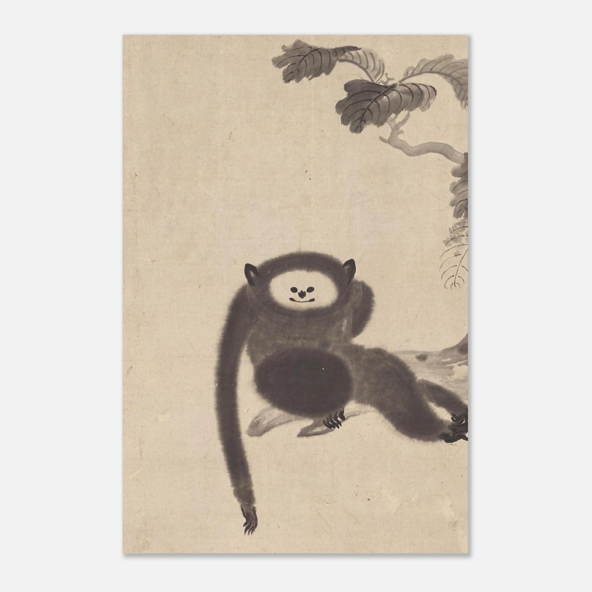 Ito Jakuchu Monkey Art Print Whimsical Japanese Gibbon Zen Ink Painting Vintage Animal Wall Decor Woodblock Asian Art