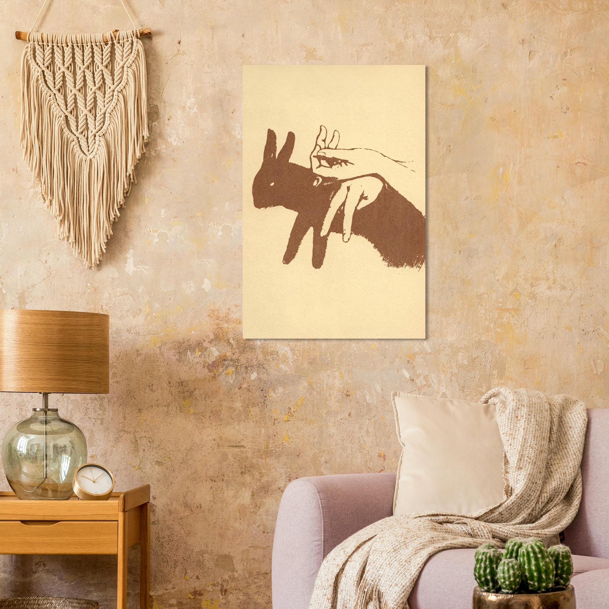 Vintage Rabbit Shadow Puppet Art Print, Victorian Hand Shadow Illustration, Curiosities Oddities Wall Decor, Dark Academia & Moody