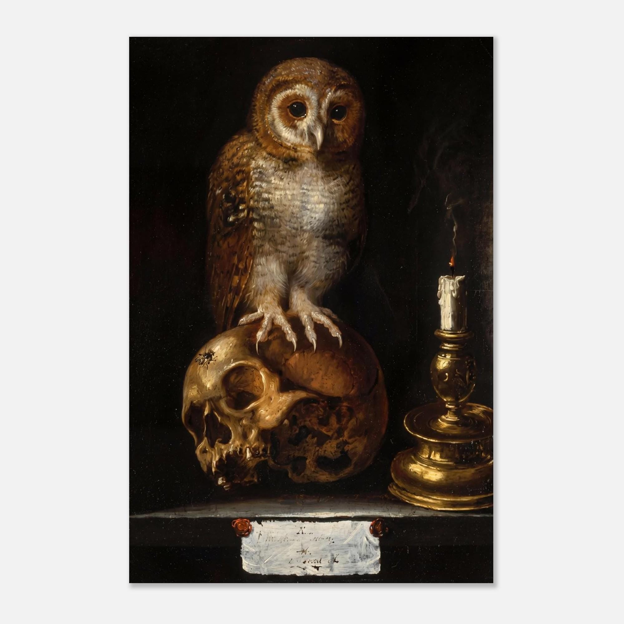Antique Owl and Skull Oil Painting Memento Mori Art Print Dark Academia Moody Gothic Wall Decor Juan de Valdes Leal Dark Academia Moody