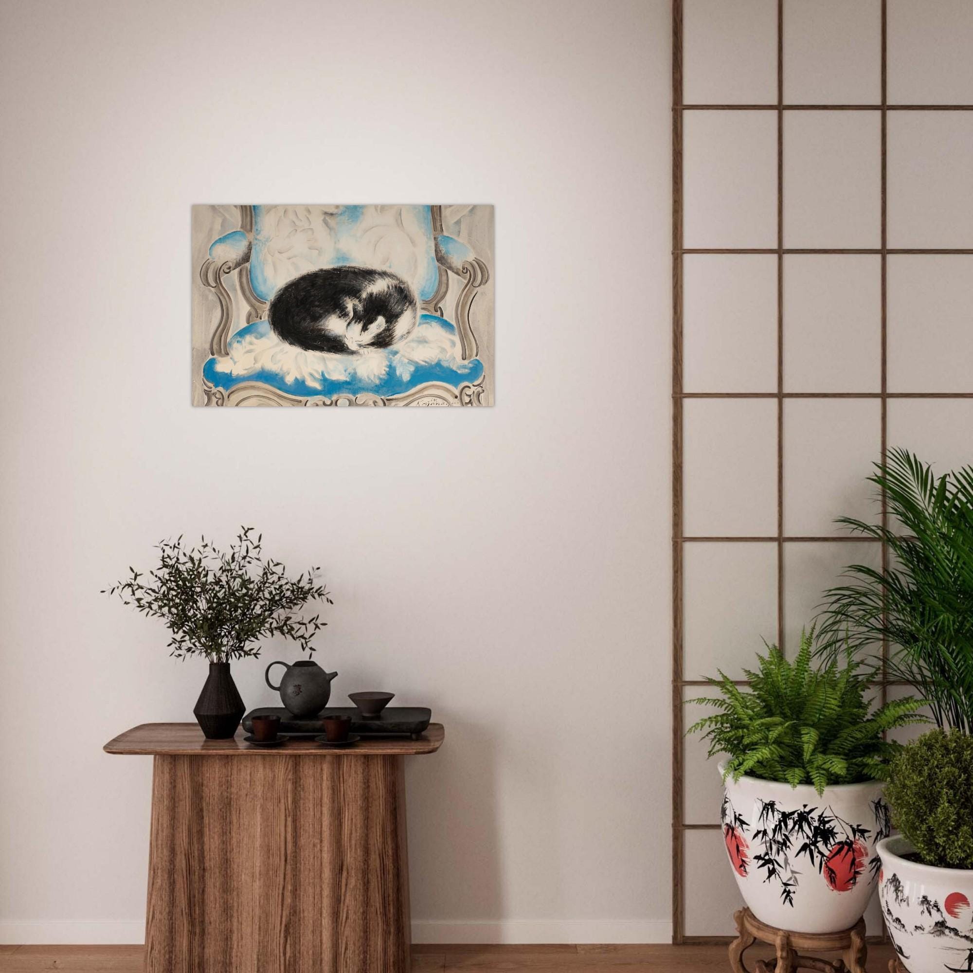 Vintage Sleeping Cat Art Print Sei Koyanagui 1920s Parisian Decor Neutral Minimalist Animal Wall Art Gift Animals Creatures
