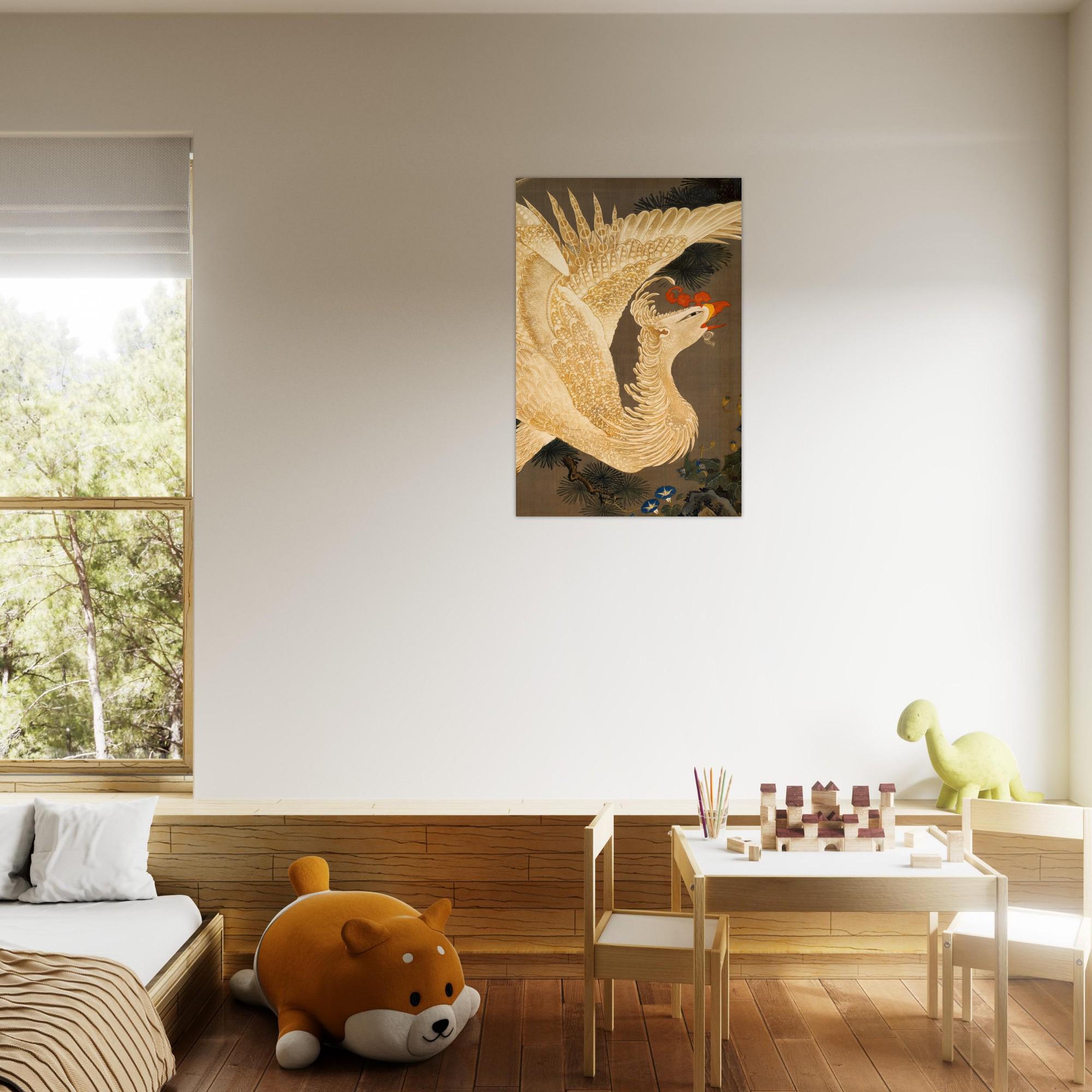 White Phoenix Japanese Art Print Ito Jakuchu Vintage Bird Poster Old Pine Tree Zen Wall Decor Woodblock & Asian Art c1d5b