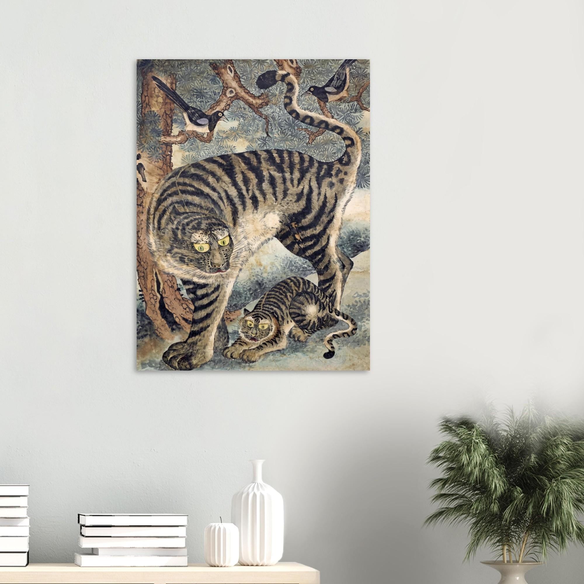Korean Folk Art Tiger Print Vintage Asian Wall Decor Traditional Animal Painting Animals And Creatures