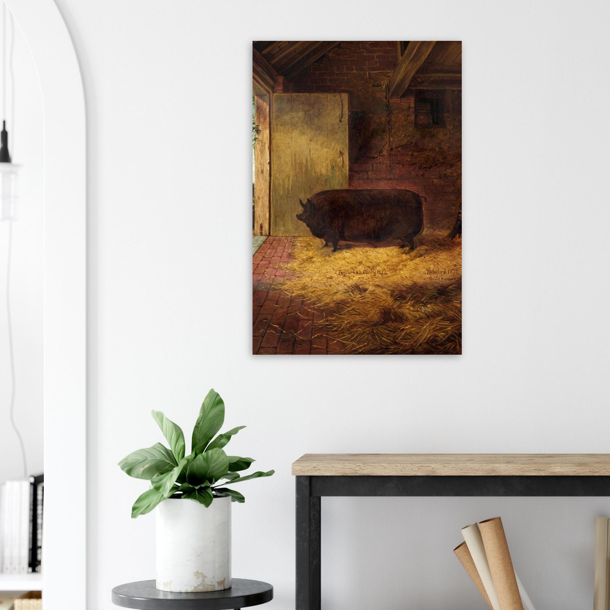 Antique Prize Pig Art Print | Moody Farmhouse Wall Art | Vintage Animal Portrait | Rustic Country Kitchen Decor | Folk Art Poster