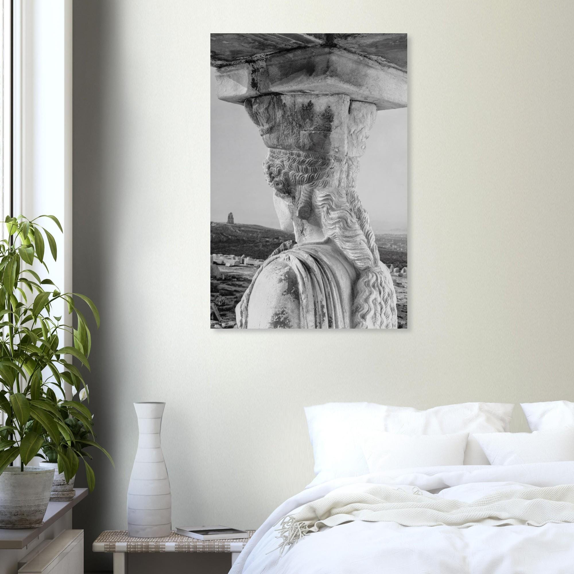 Caryatid Greek Statue Art Print | Ancient Greece Wall Art | Black and White Photography | Mythology Decor | Museum Quality Print