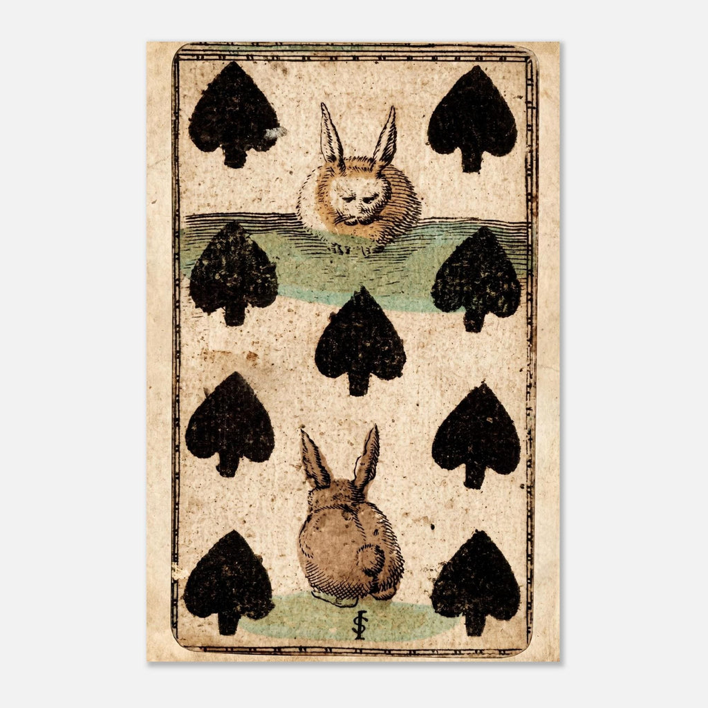 Antique Rabbit Transformation Playing Card Print Whimsical Nine of Spades Art 1811 Cowell Vintage Animal Wall Art Animals & Creatures