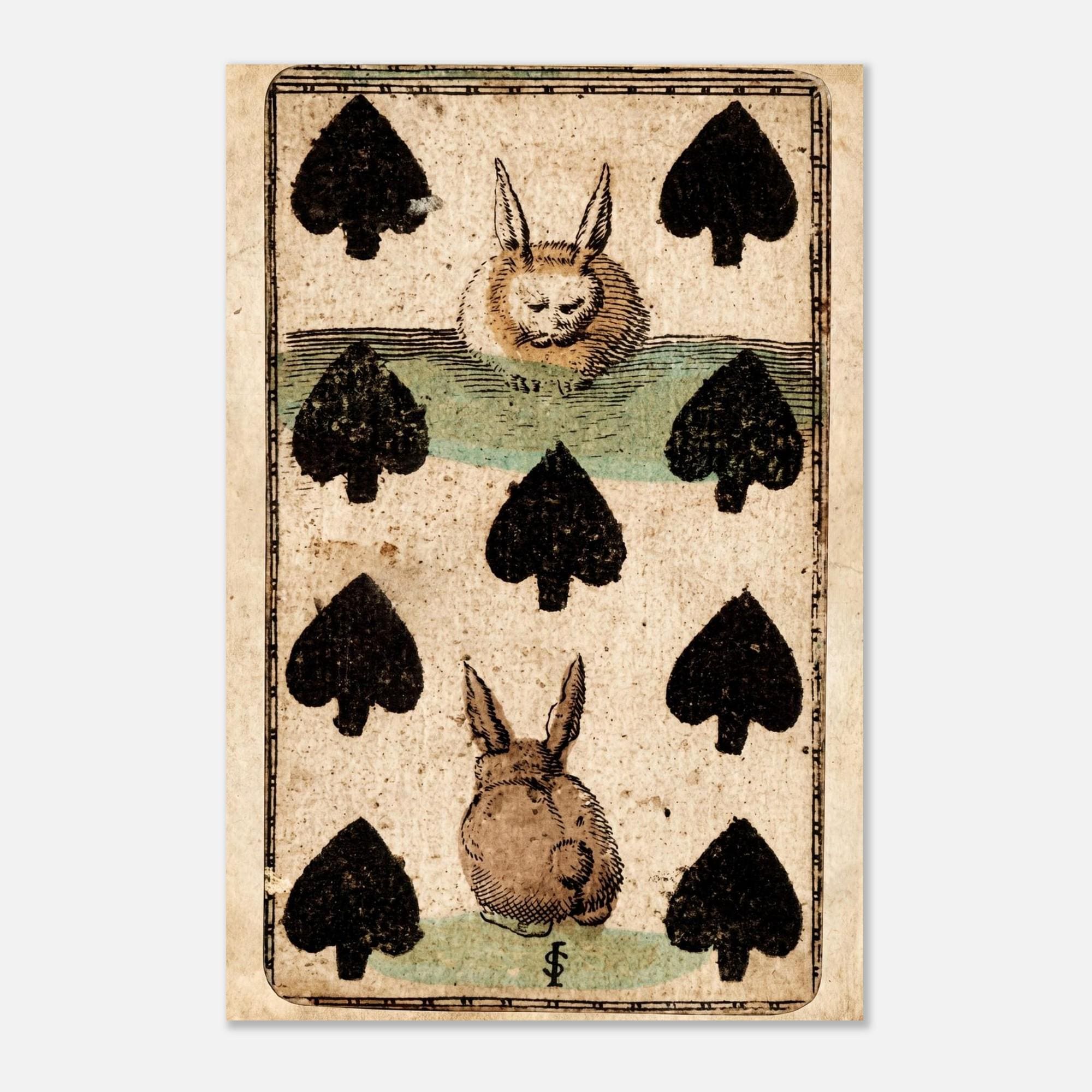 Antique Rabbit Transformation Playing Card Print Whimsical Nine of Spades Art 1811 Cowell Vintage Animal Wall Art Animals & Creatures