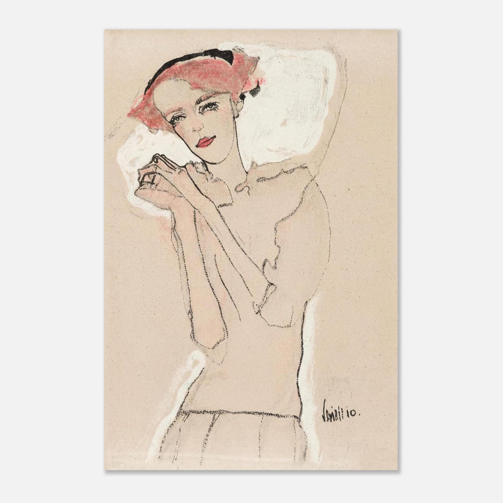 Egon Schiele Portrait of a Woman 1910 Pink Hair Sketch Austrian Expressionist Unframed Fine Art Print Portraits Figures