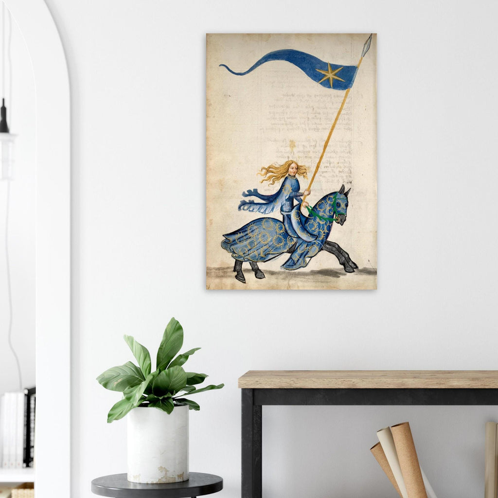 Joan of Arc Medieval Manuscript Art Print Historical French Warrior Woman on Horseback Unframed Wall Decor Myth & Symbolism