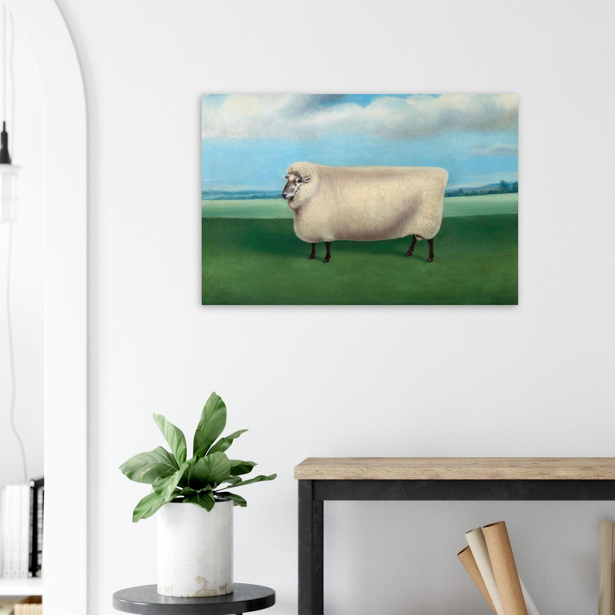 Fat Sheep Art Print, Rectangular Sheep Folk Art, Chonky Sheep Painting, British Livestock Portrait, Farmhouse Wall Decor, Antique