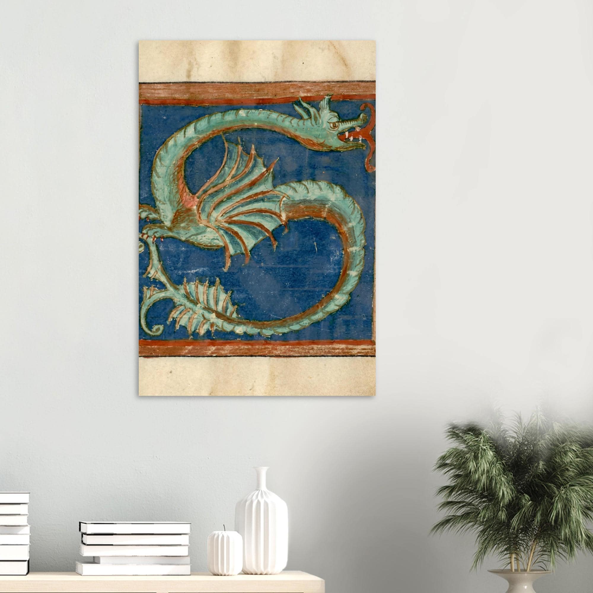 Medieval Dragon Print 12th Century Illuminated Manuscript Initial S Vintage Bestiary Historical Animal Art Animals & Creatures