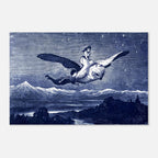 Antique Giant Owl Flight Engraving Victorian Fairy Tale Illustration Starry Night Sky Wall Decor Print Dark Academia and Moody