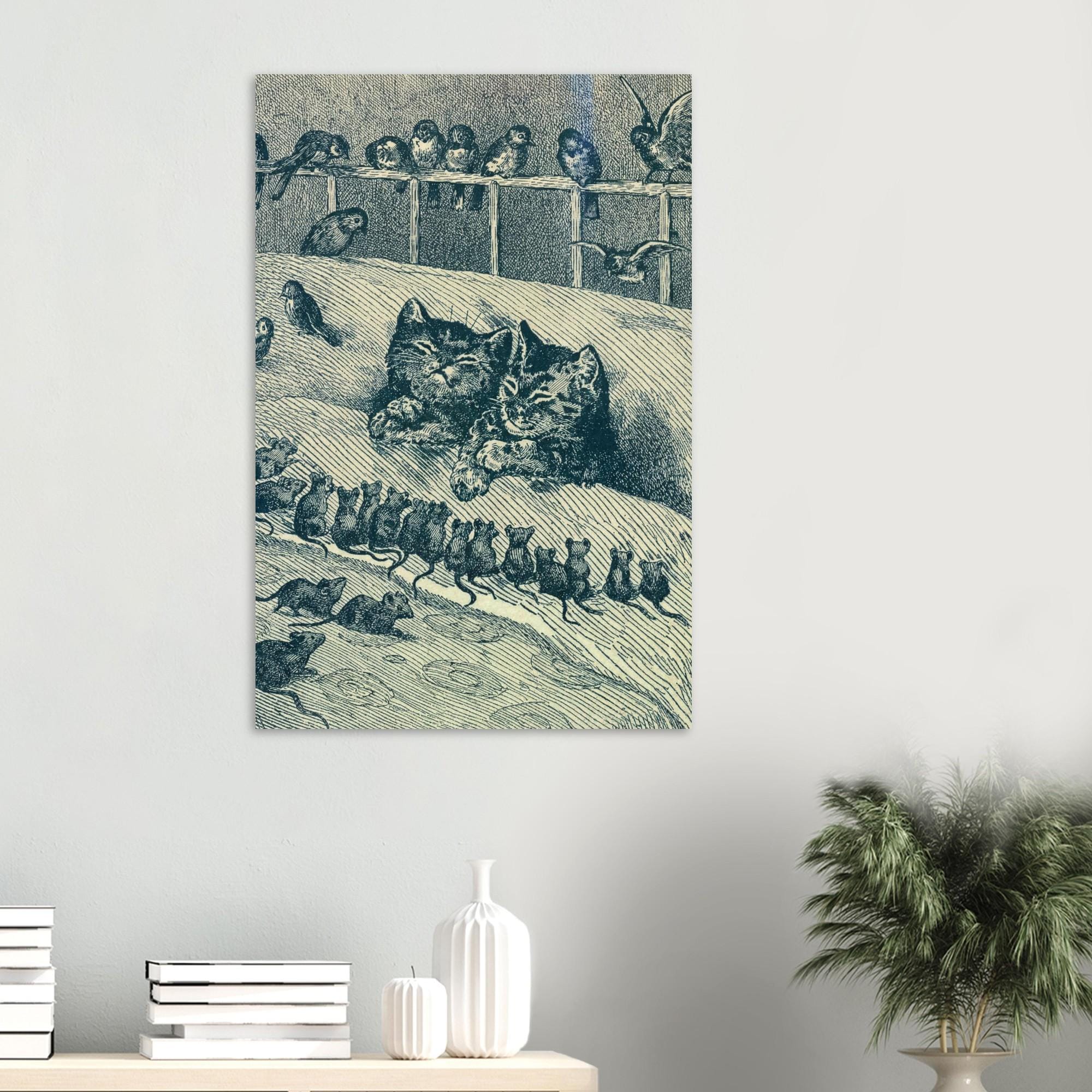 Vintage Cat Print Sleeping Kittens Victorian Illustration Antique Animal Sketch Black and White Wall Art Dark Academia & Moody