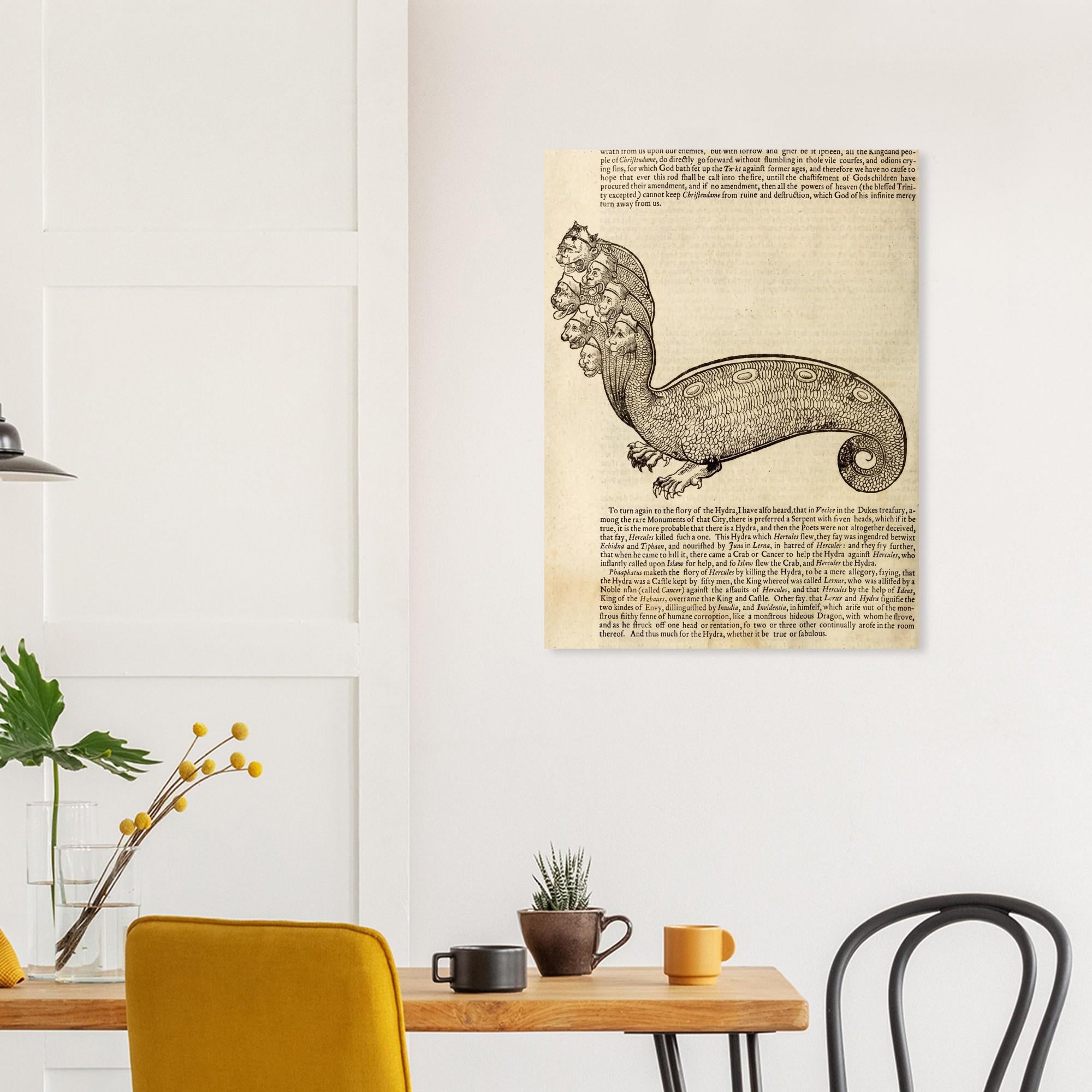 Vintage Hydra Illustration Print Medieval Bestiary Woodcut Poster Antique Greek Mythology Wall Art Monster Decor Myth And Symbolism