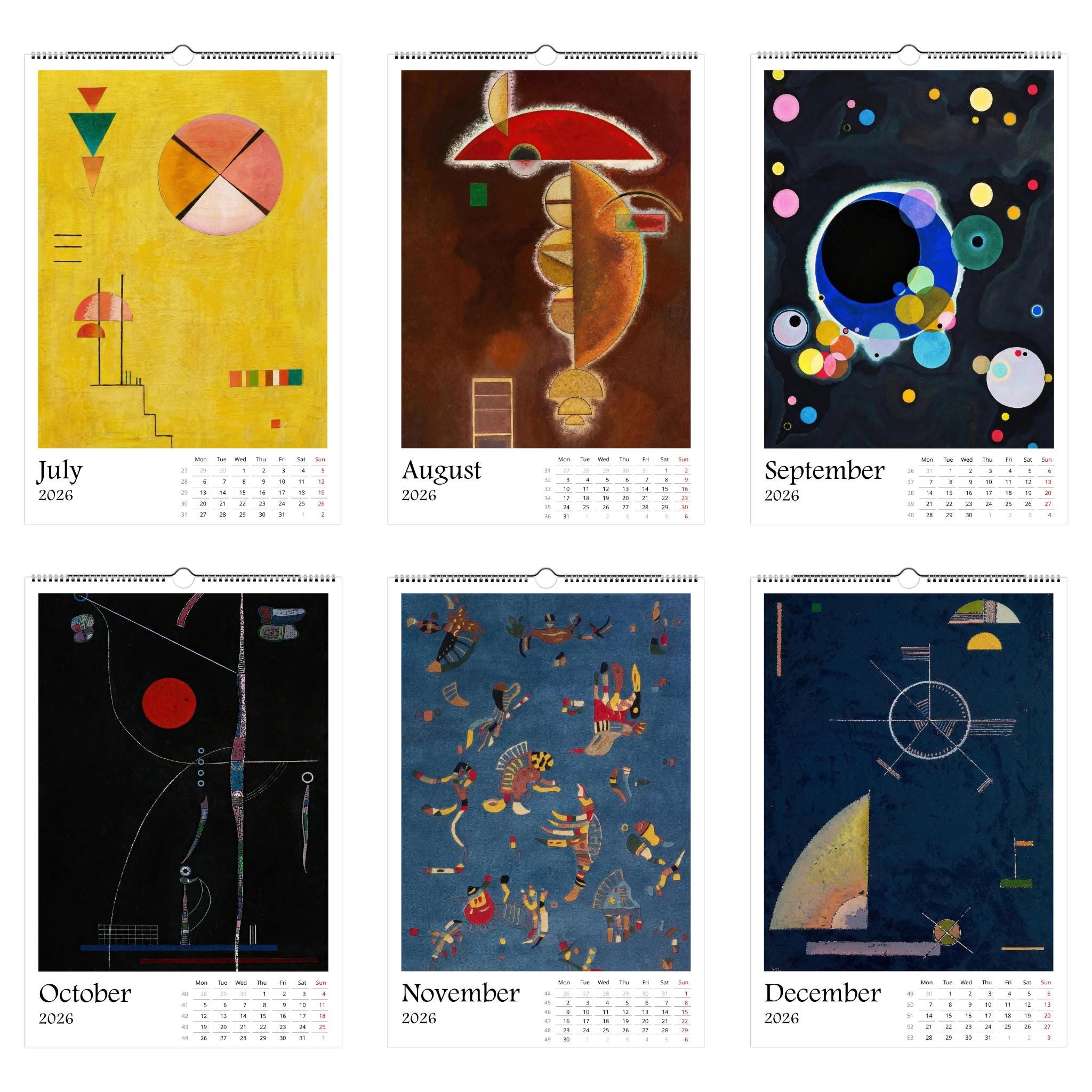 13 Artworks of Wassily Kandinsky 2026 Wall Calendar 11x16.5, Abstract Art Monthly Planner, Bauhaus Design 12 Month Hanging, Modern Artist