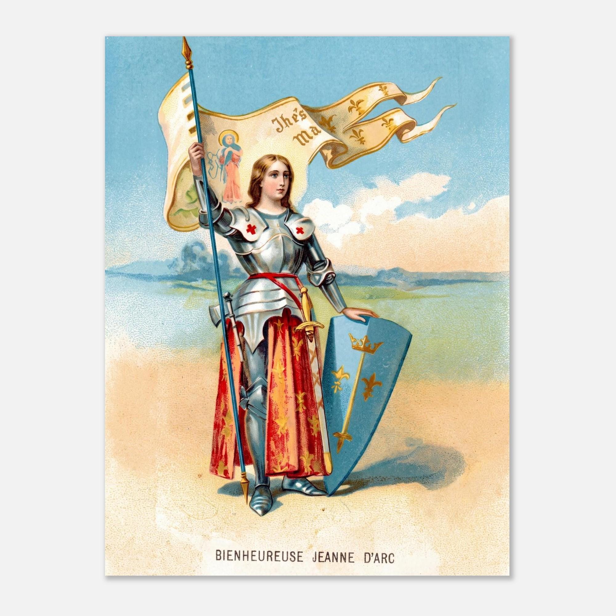 Joan of Arc Vintage Print French Holy Card Blessed Jeanne d Arc Medieval Knight Catholic Wall Decor Poster Sacred Medieval Icons