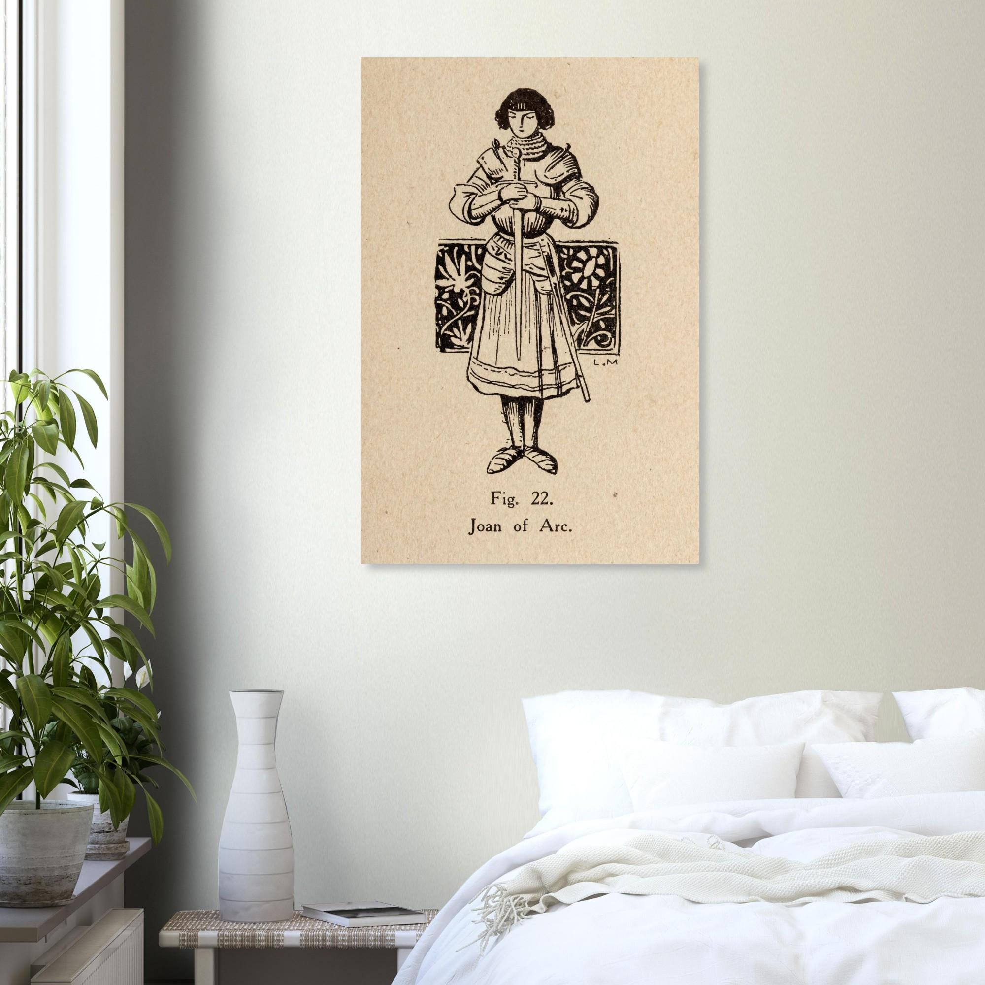 Joan of Arc Vintage Woodcut Art Print | Minimalist Medieval Knight Wall Art | Historical Saint Joan Poster | Unframed Art Print