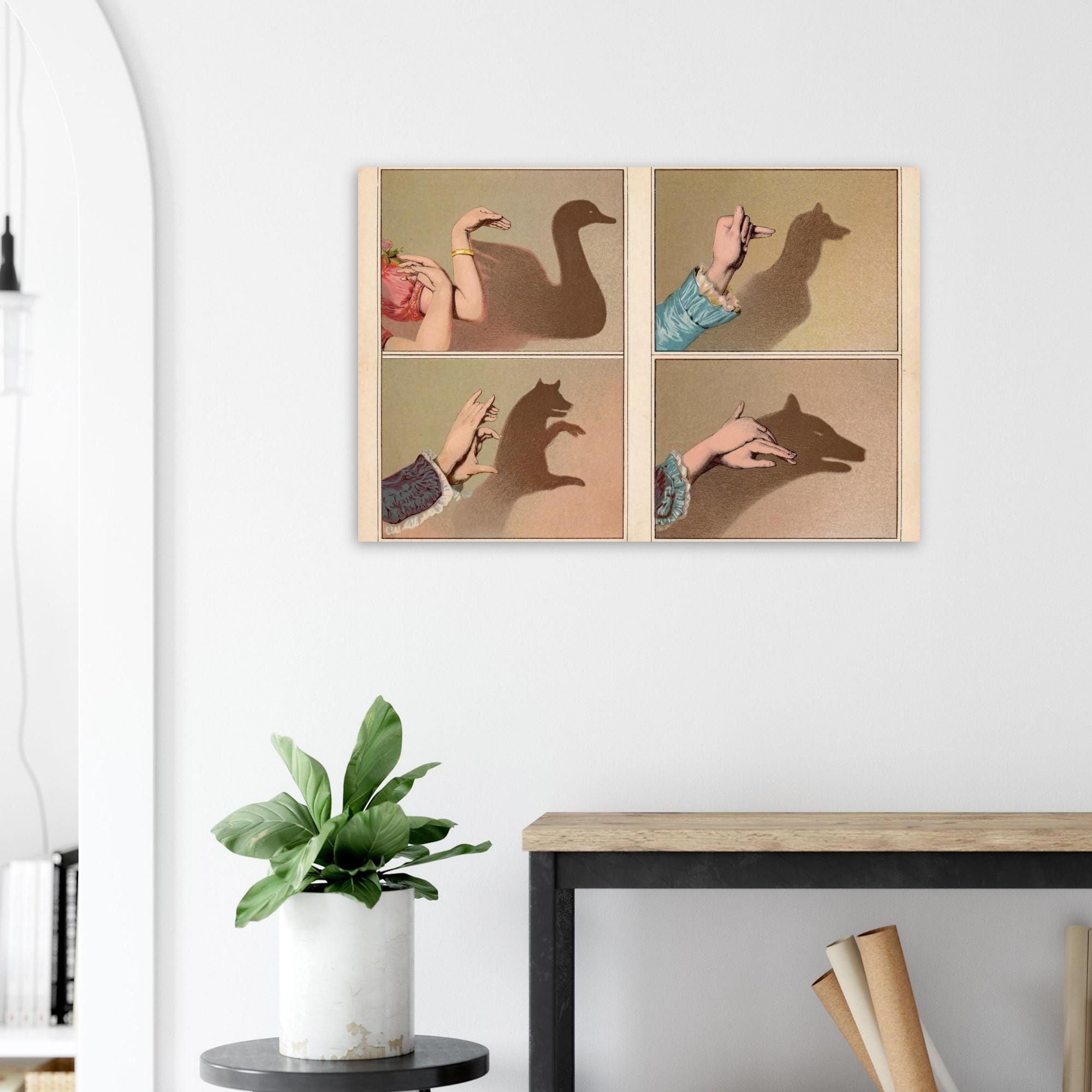 Hand Shadow Puppet Art Print | Victorian Nursery Wall Art | Vintage Illustration | Swan Rabbit Wolf Dog | Dark Academia Room Decor