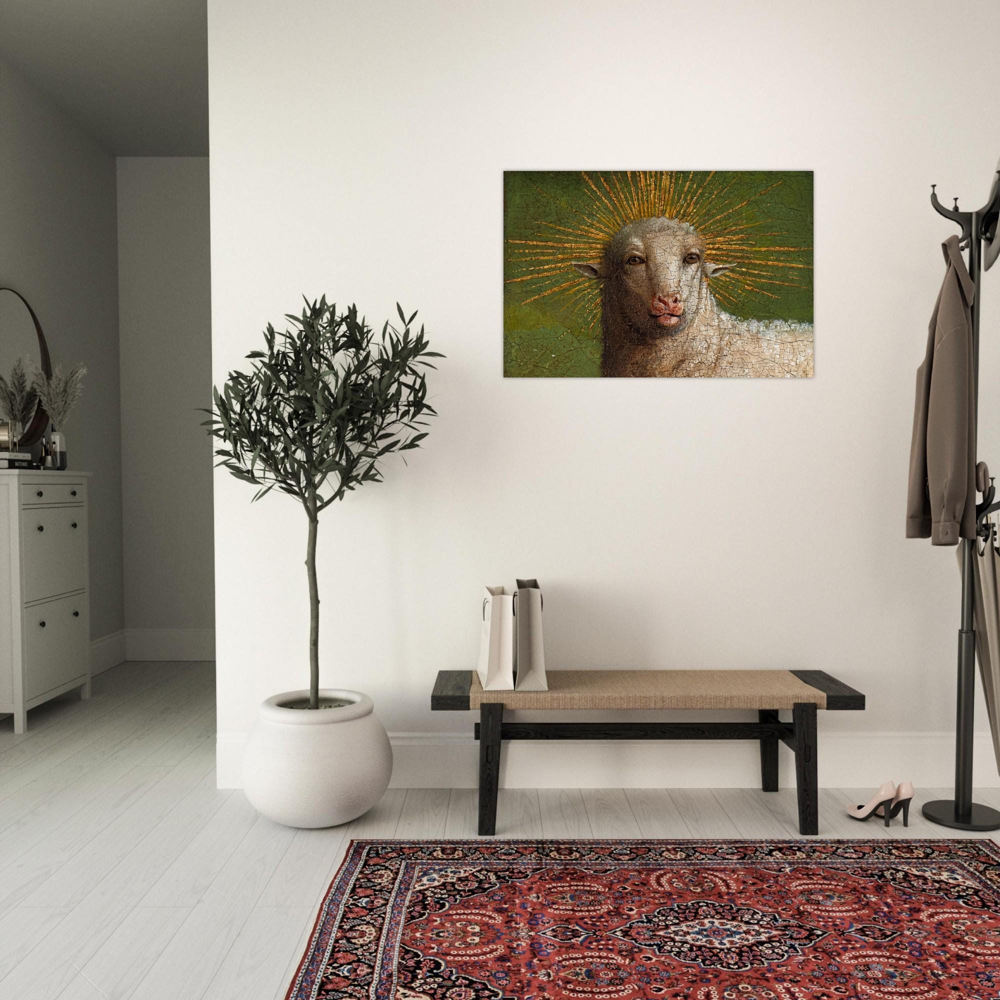 Jan Van Eyck Ghent Altarpiece Mystic Lamb Wall Art Antique Renaissance Sheep Painting Oddity Religious Print Animals and Creatures