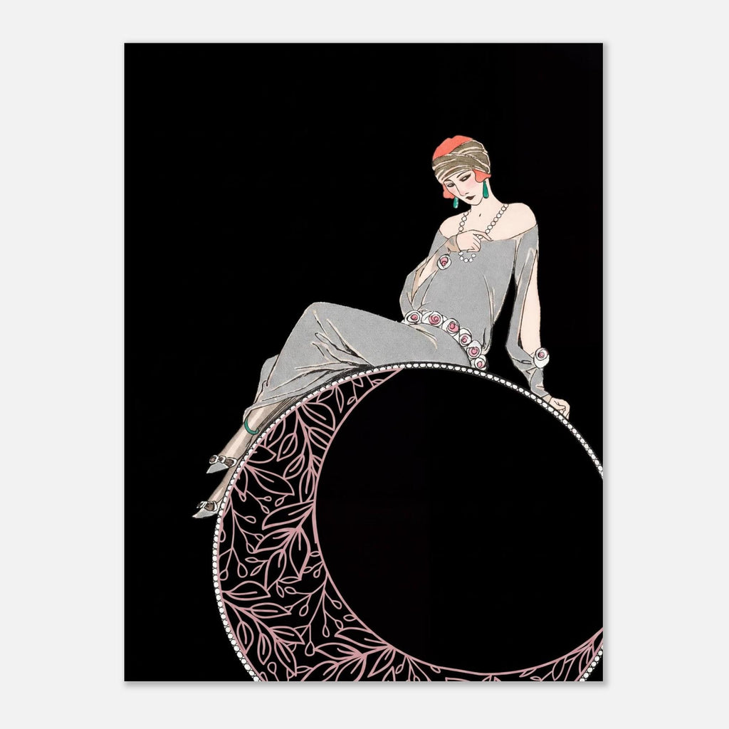 Antique George Barbier Art Deco Fashion Print 1920s Flapper Girl Sitting on Moon Vintage French Illustration Art Nouveau and Vintage