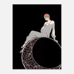 Antique George Barbier Art Deco Fashion Print 1920s Flapper Girl Sitting on Moon Vintage French Illustration Art Nouveau and Vintage
