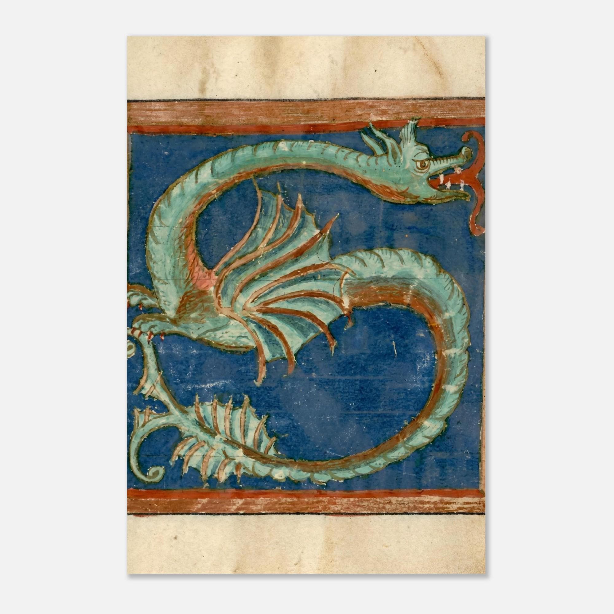 Medieval Dragon Print 12th Century Illuminated Manuscript Initial S Vintage Bestiary Historical Animal Art Animals & Creatures