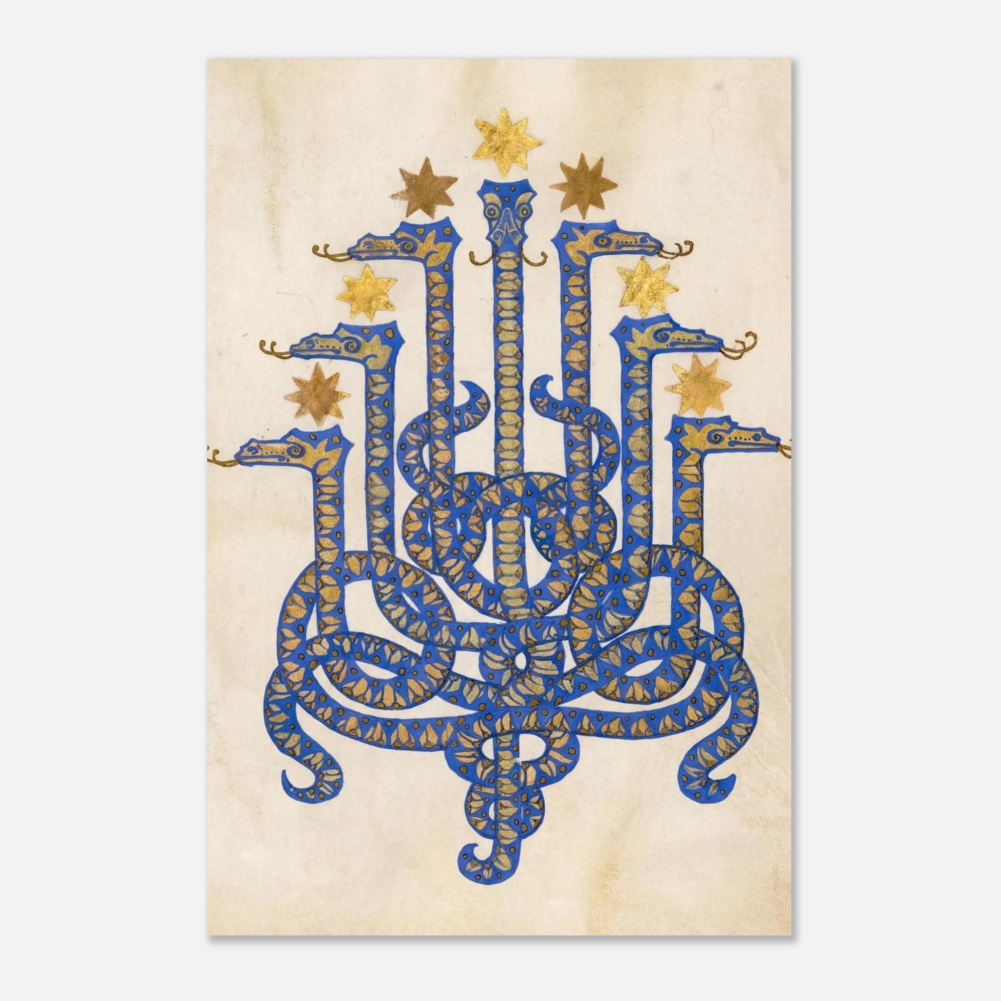 Herodias Illustration by Melchior Lechter Fine Art Print, Symbolist Serpent Wall Art, Mythical Blue Gold Snake, Gothic Home Decor