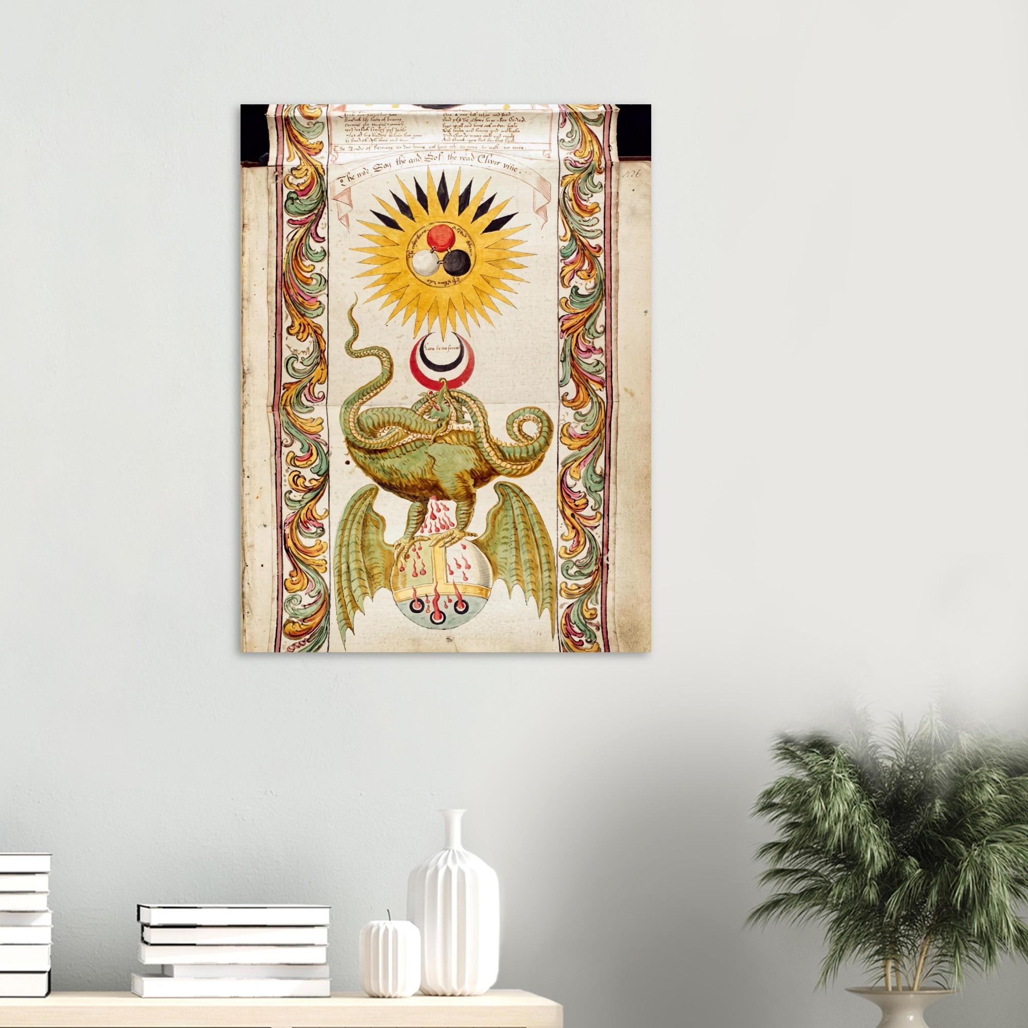 Vintage Alchemical Dragon Manuscript Print Retro Esoteric Occult Wall Art Mystic Alchemy Poster Print Myth And Symbolism