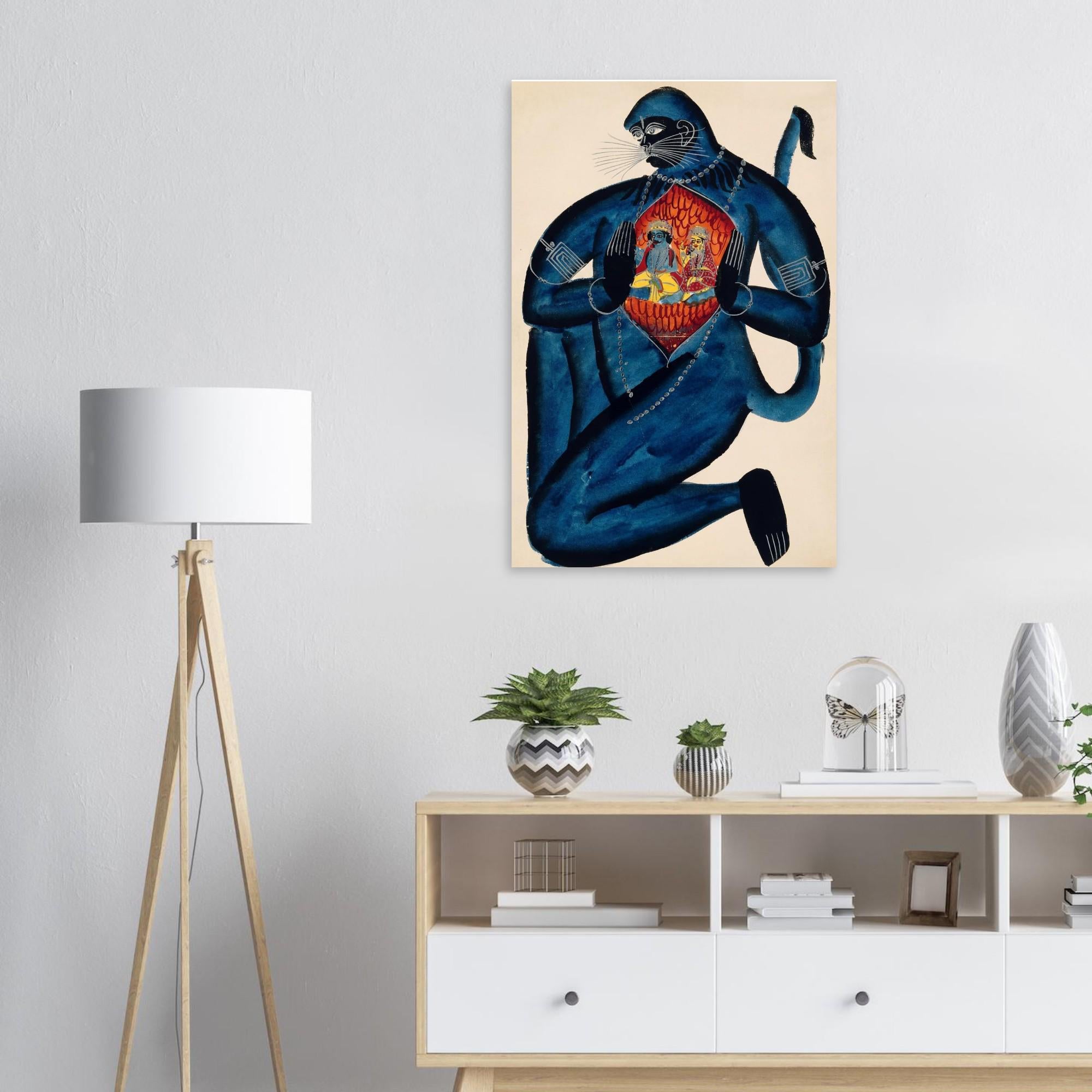 Vintage Hanuman Rama Sita Art Print | Kalighat Indian Folk Art | Hindu Mythology Wall Decor | Spiritual Home Decor Poster Gift