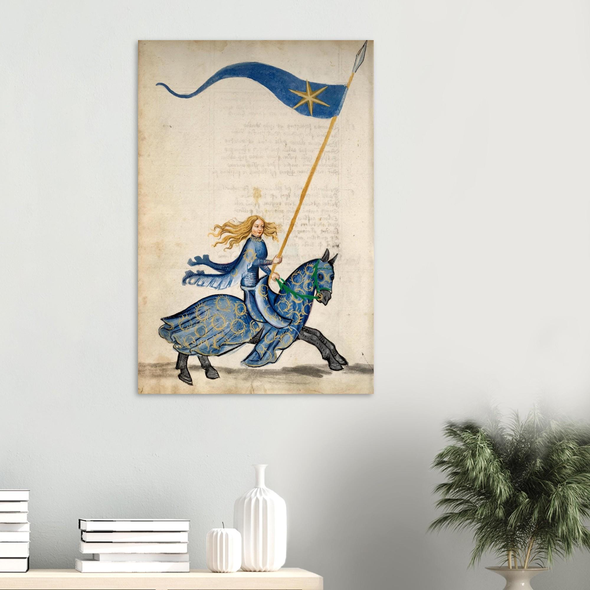 Joan of Arc Medieval Manuscript Art Print Historical French Warrior Woman on Horseback Unframed Wall Decor Myth & Symbolism