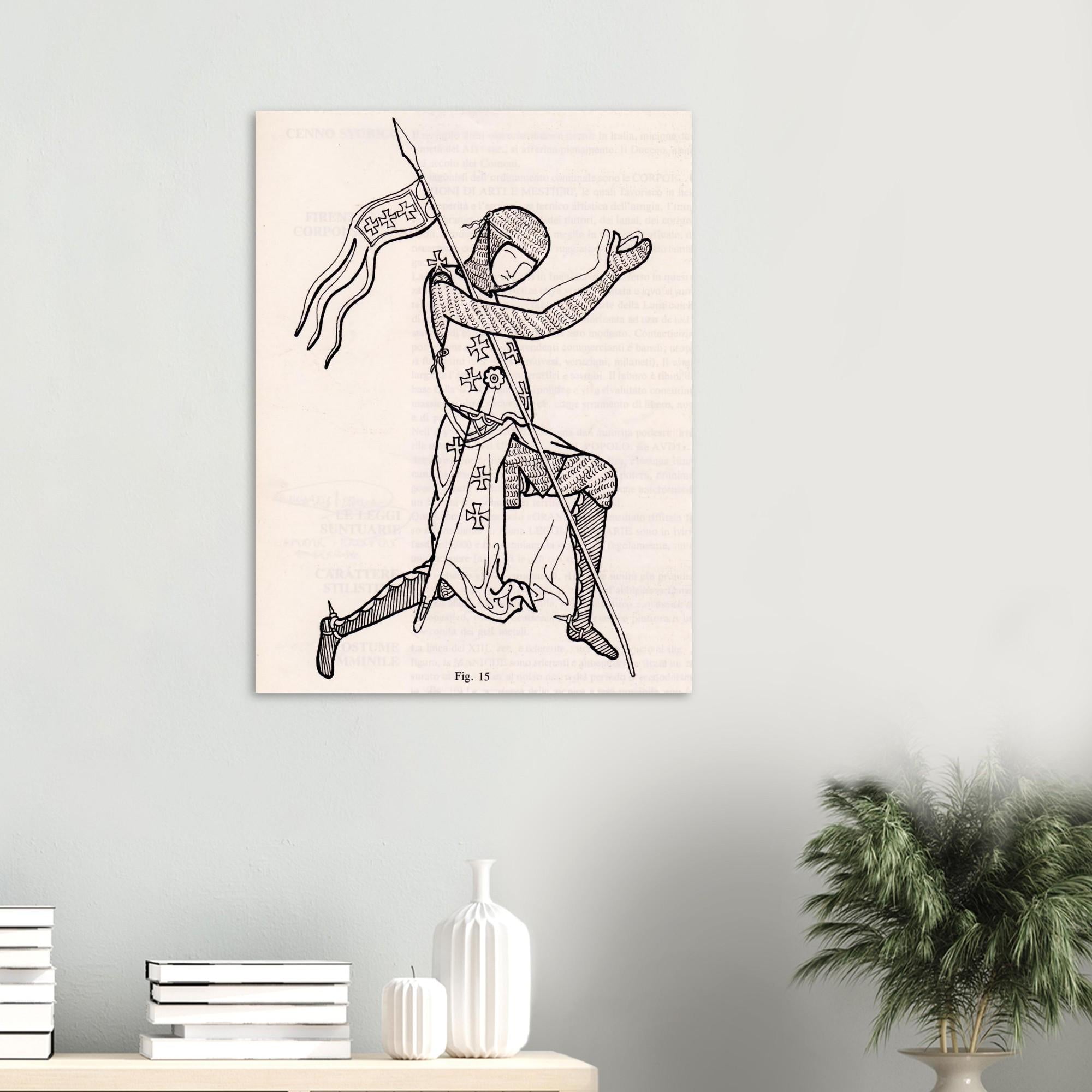 Medieval Knight Line Art Print Vintage Crusader Banner Poster Historic Armor Illustration Wall Decor Print Weird Medieval Art