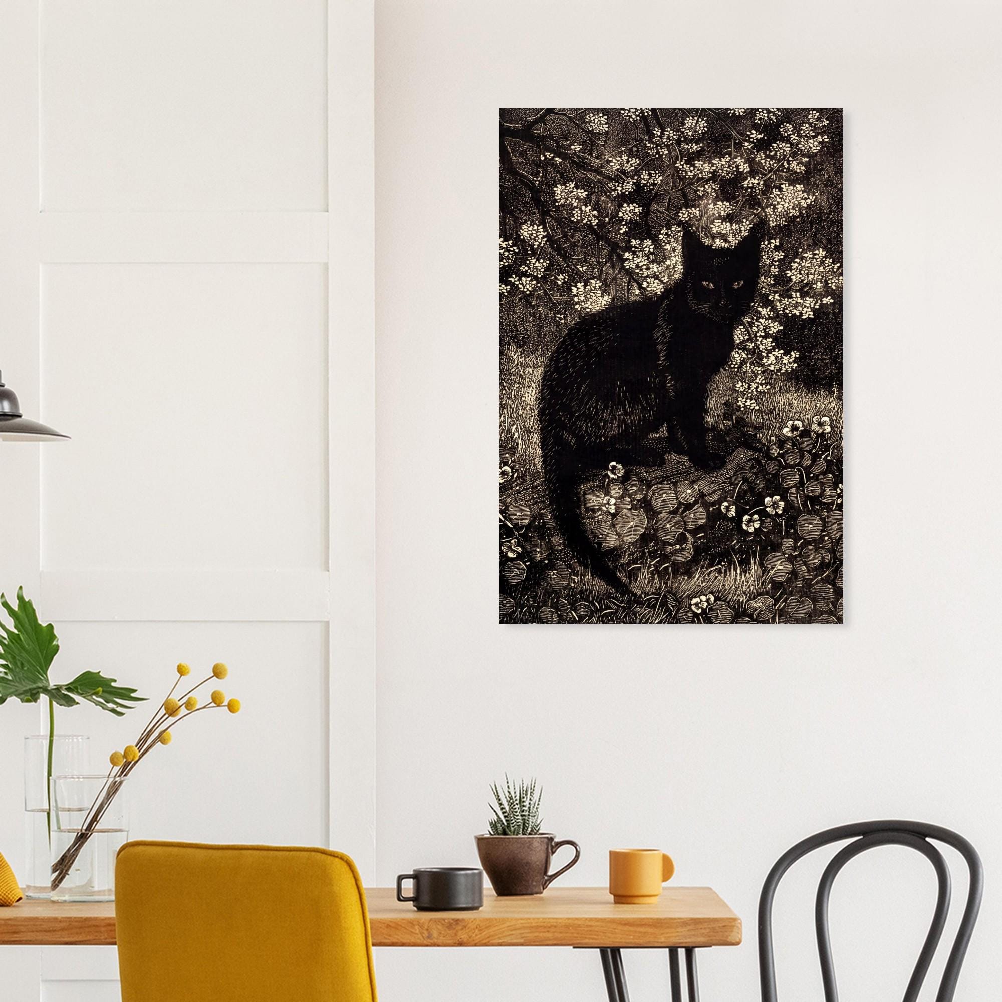 Vintage Black Cat Woodcut Art Print Simon Bussy 1919 Moody Feline Wall Decor Unframed Gift Poster Art Dark Academia Moody