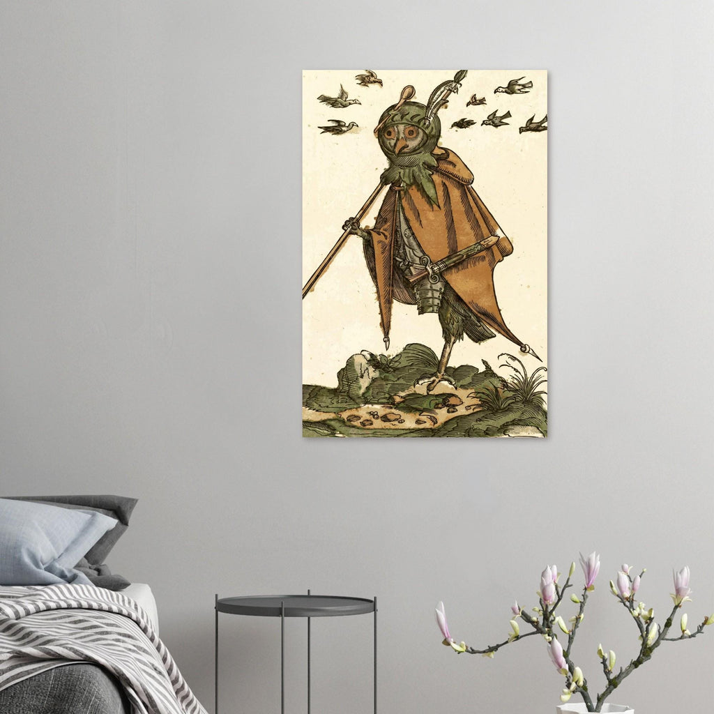 Weird Medieval Owl Knight Woodcut Print 1565 Bizarre Grotesque Creature Antique Bird Art Dark Academia Decor Dark Academia & Moody