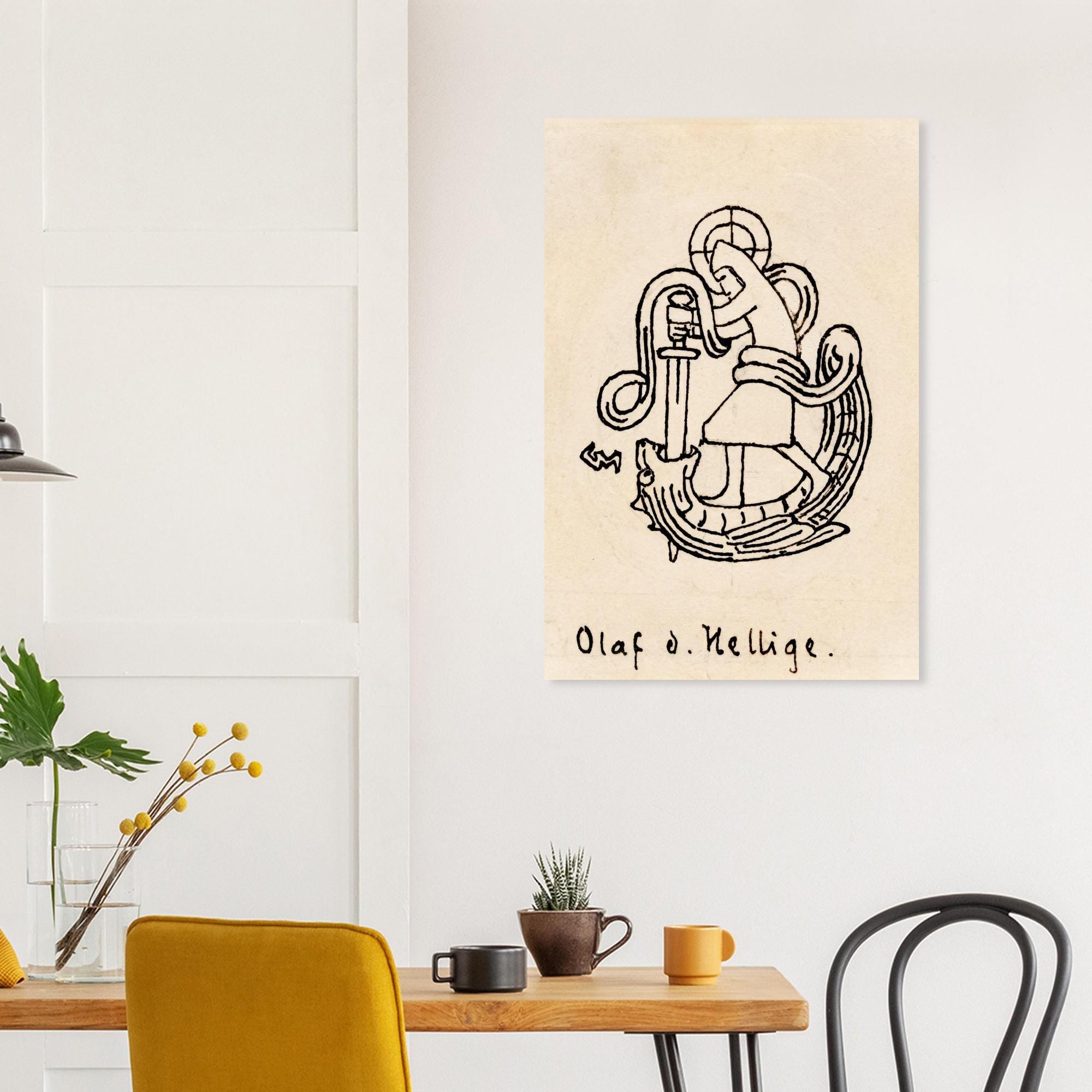 Saint Olaf of Norway Viking King and Patron Saint Medieval Line Art Illustration Unframed Print Myth & Symbolism