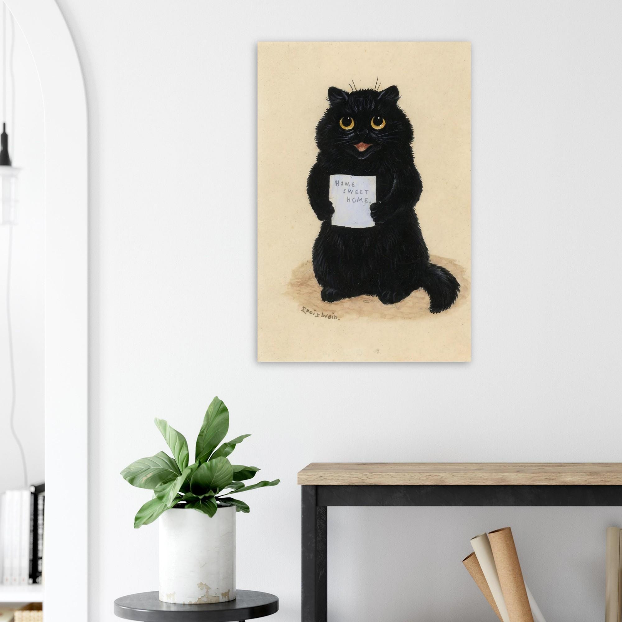 Home Sweet Home by Louis Wain Fine Art Print, Vintage Cat Poster, Victorian Wall Art, Funny Black Cat Decor, Quirky Animal Gift