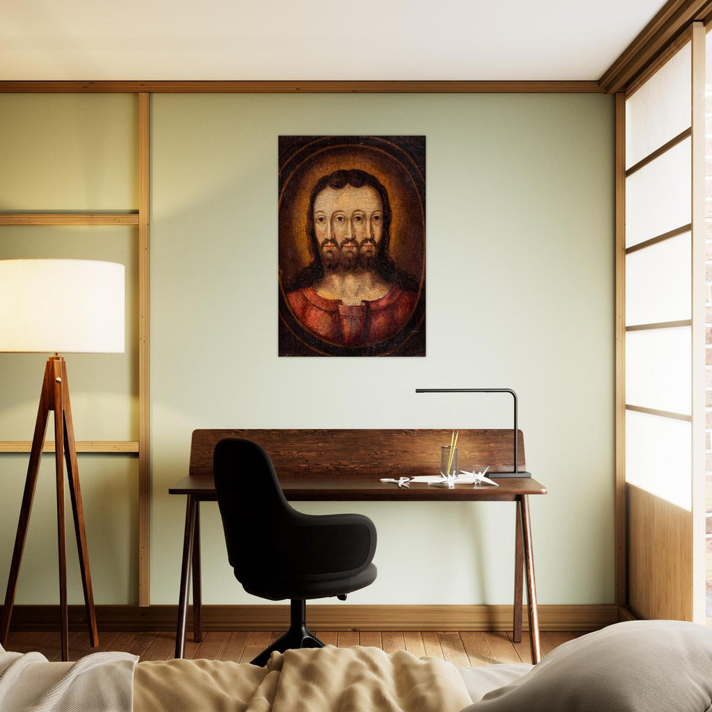 Trifacial Trinity Art Print | Three Faced Jesus Painting | Antique Religious Wall Art | Banned Christian Icon | Unusual Home Decor