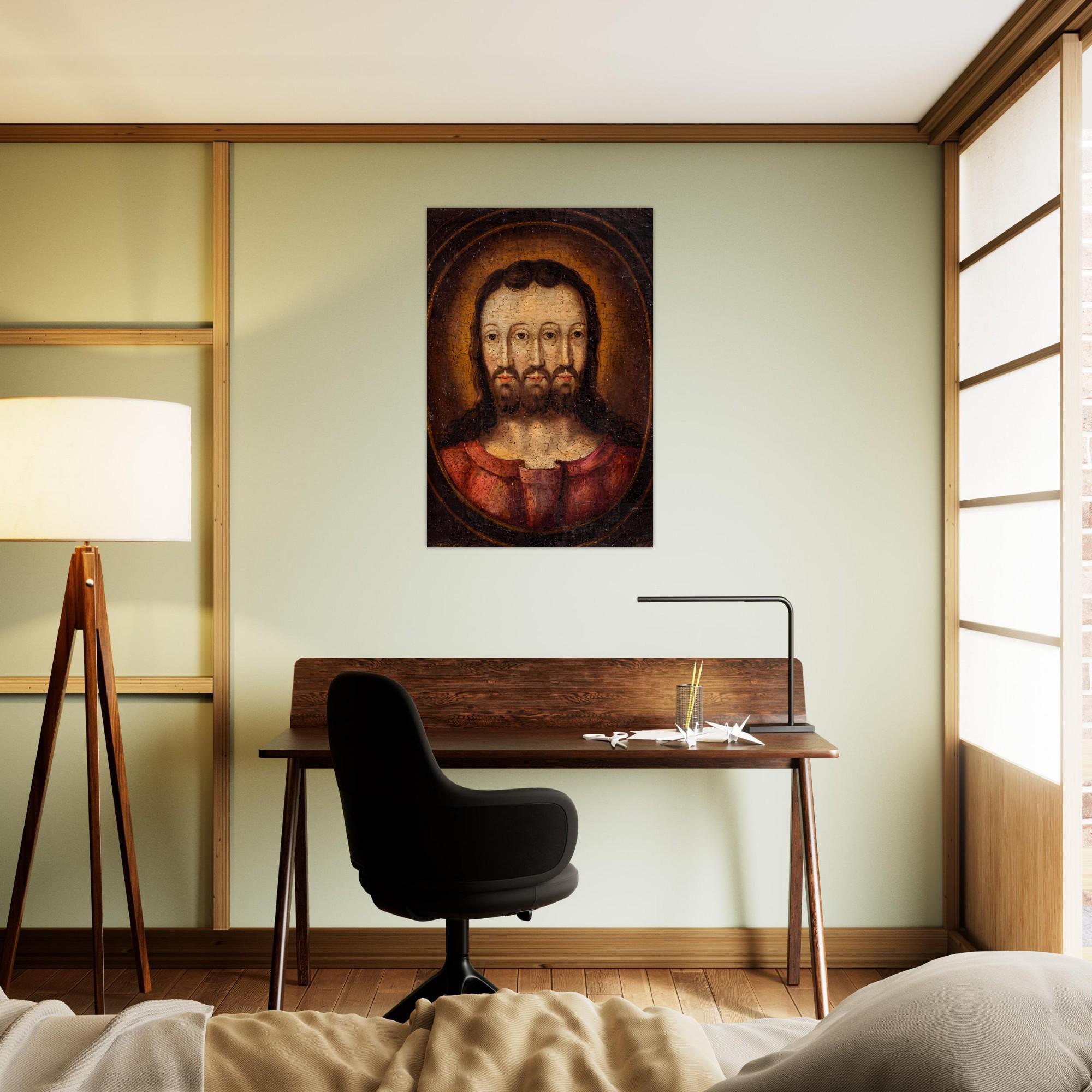 Trifacial Trinity Art Print | Three Faced Jesus Painting | Antique Religious Wall Art | Banned Christian Icon | Unusual Home Decor