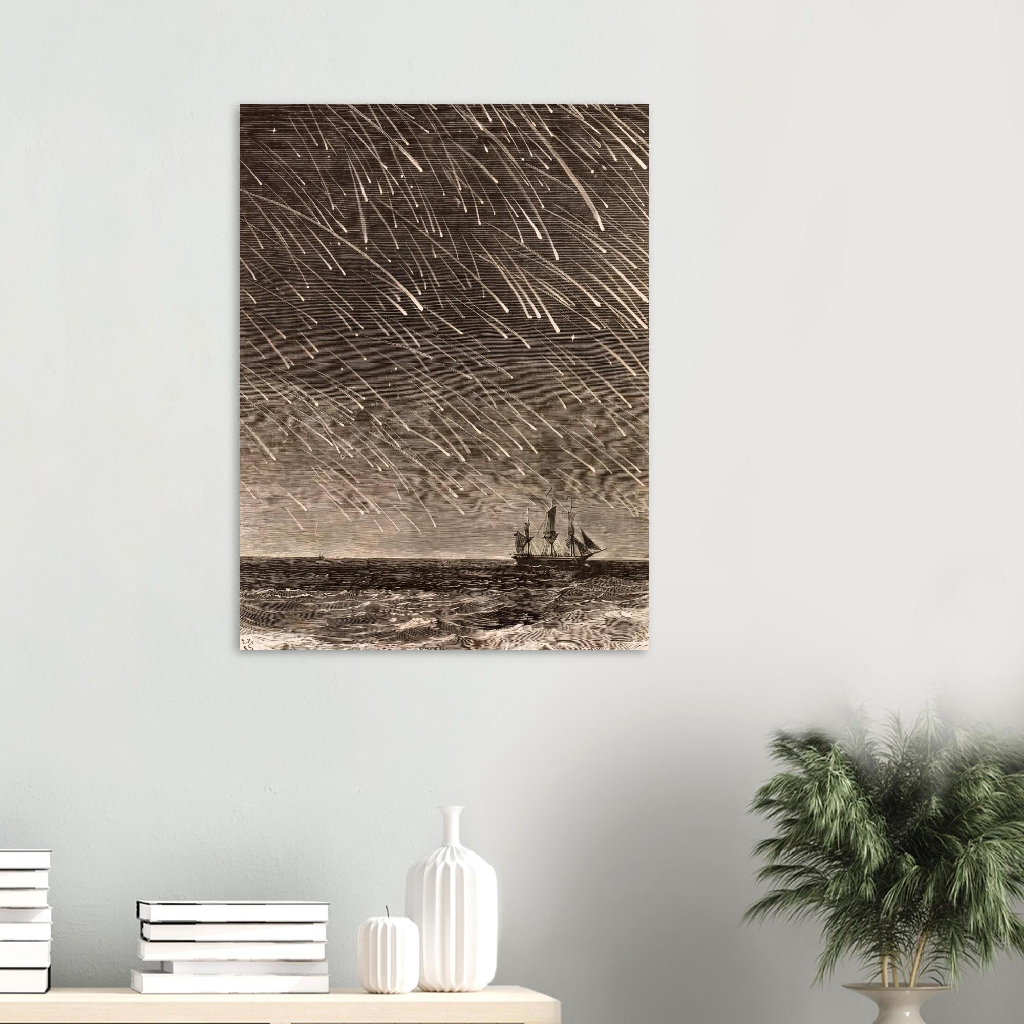 Vintage Meteor Shower Print Leonid Shooting Stars Wall Art Antique Celestial Sea Ship Poster Dark Academia Decor Celestial Astronomy