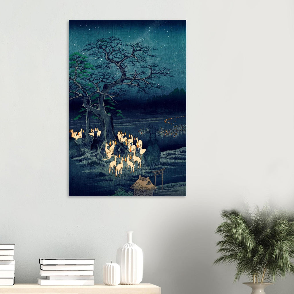 Hiroshige Japanese Woodblock Print Foxfires at Changing Tree Oji Vintage Kitsune Mythology Poster Wall Art Woodblock & Asian Art C8SGw