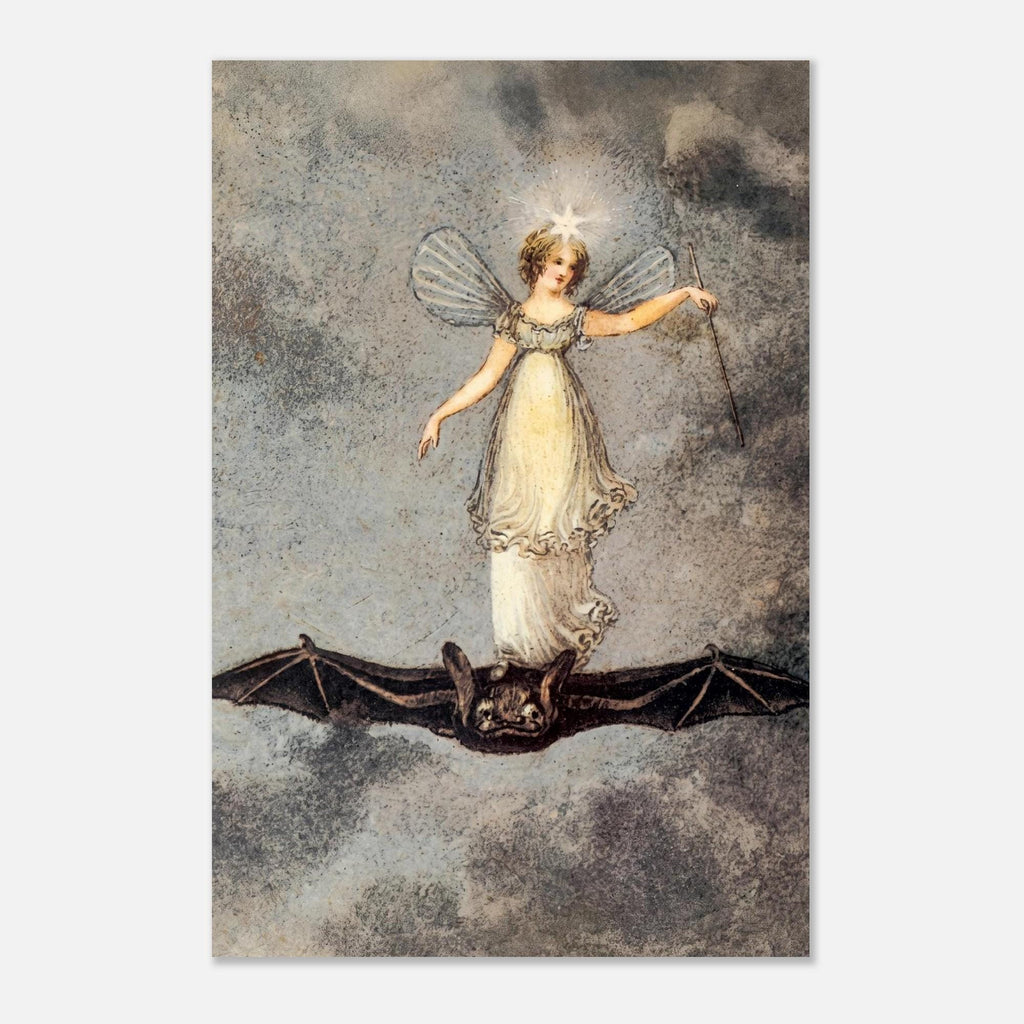 Victorian Fairy Riding Bat Art Print Amelia Jane Murray Regency Illustration Gothic Mythology Whimsical Decor Dark Academia Moody