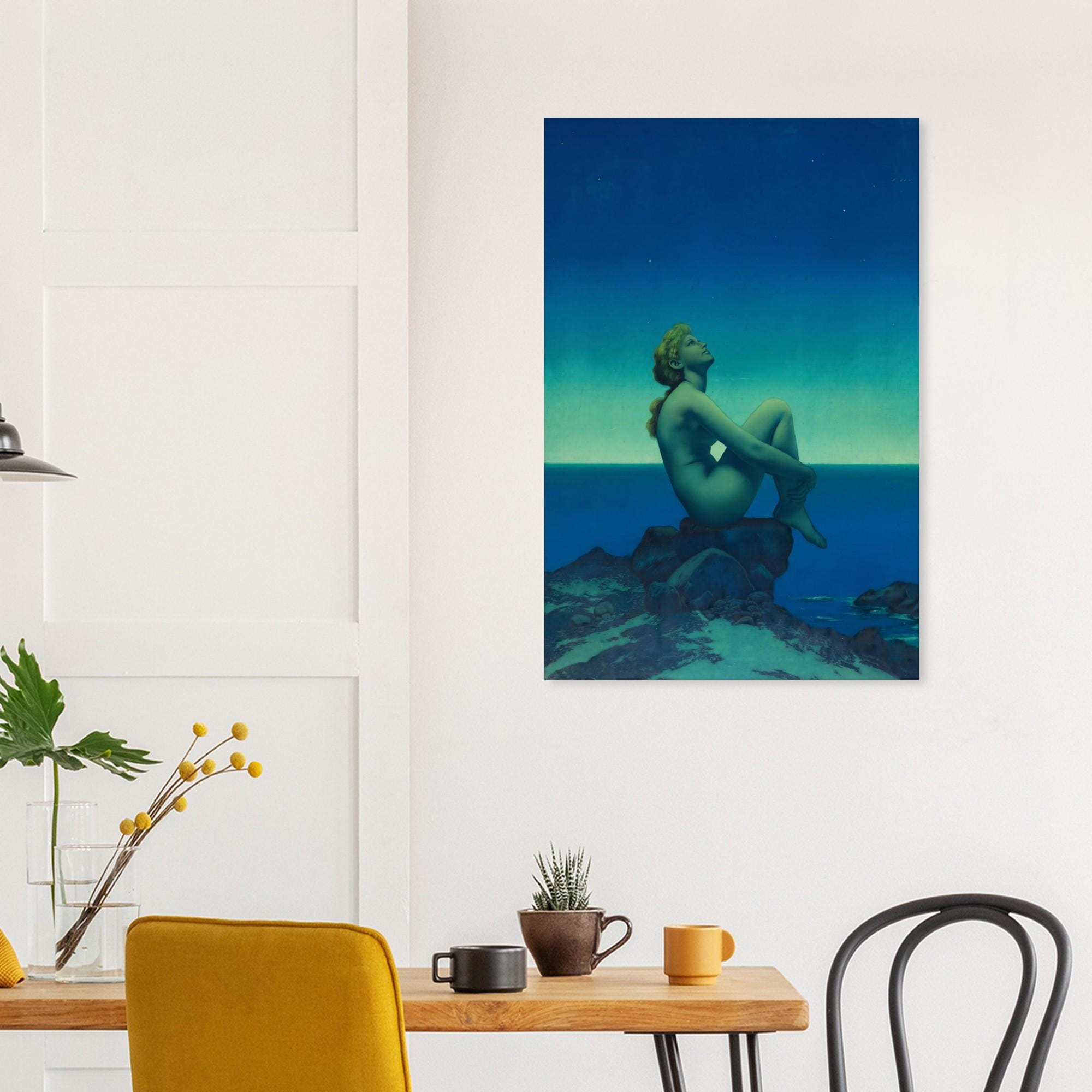 Maxfield Parrish Stars Art Print | Vintage Celestial Wall Art | Nude Female Night Sky Decor | Art Nouveau Painting | Dreamy Art