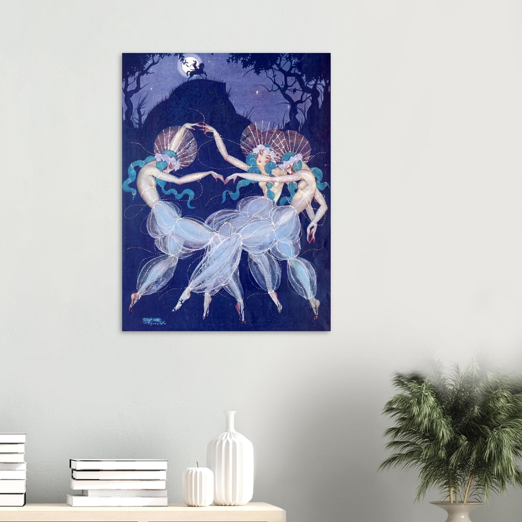 Vintage Moon Madness Art Print Surreal Night Sky Celestial Wall Decor Mystic Fantasy Illustration Art Nouveau And Vintage