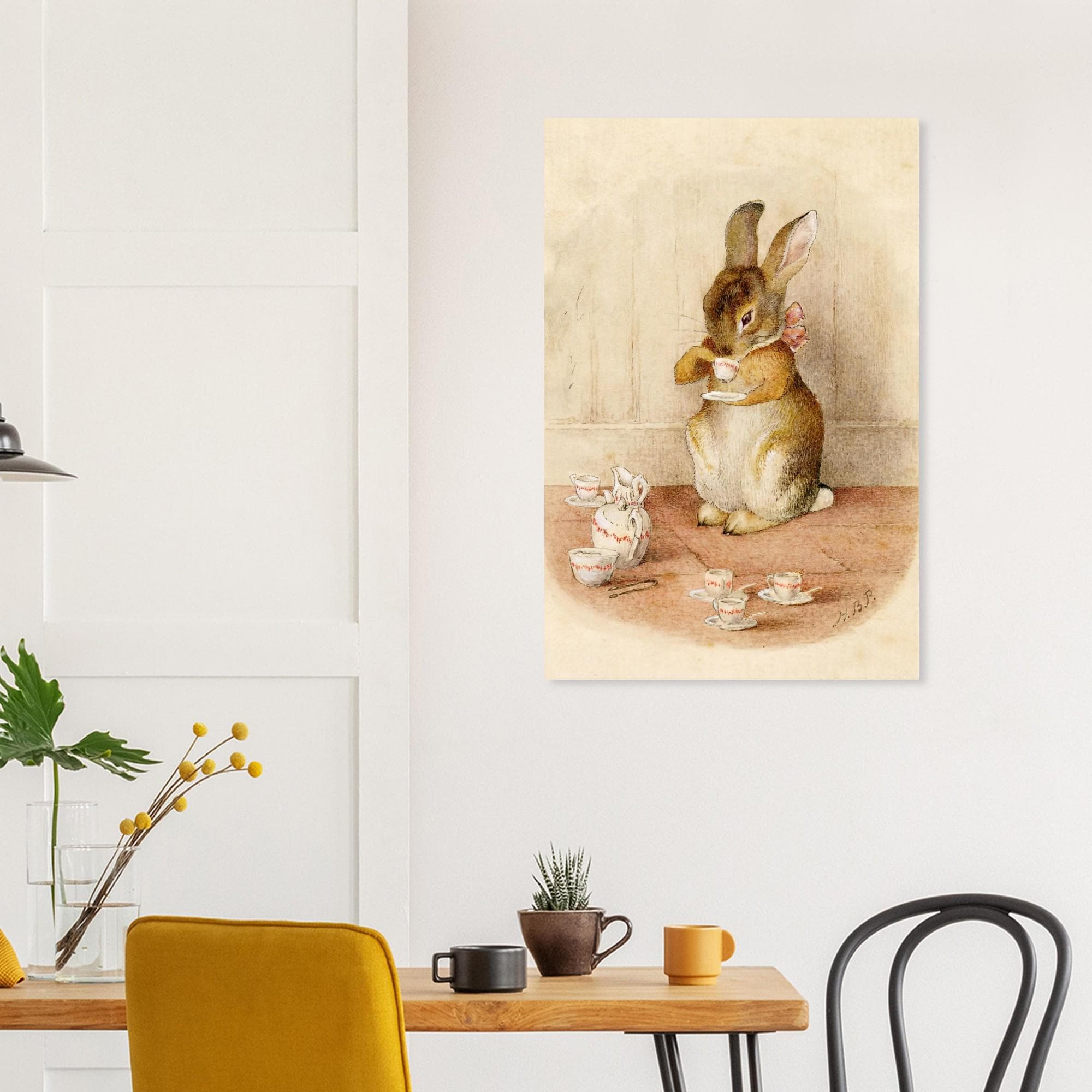 Vintage Rabbit Tea Party Art Print | Whimsical Storybook Wall Decor | Antique Nursery Bunny Illustration | Cottagecore Room Art