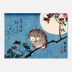 Vintage Japanese Woodblock Print Utagawa Hiroshige Horned Owl Moon Branch Antique Nature Poster Wall Art Woodblock and Asian Art