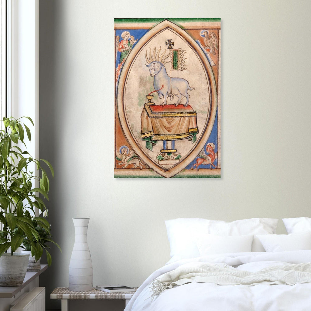 Apocalypse Lamb of God Seven Eyes Seven Horns Medieval Manuscript Art Print, Agnus Dei Revelation Myth & Symbolism