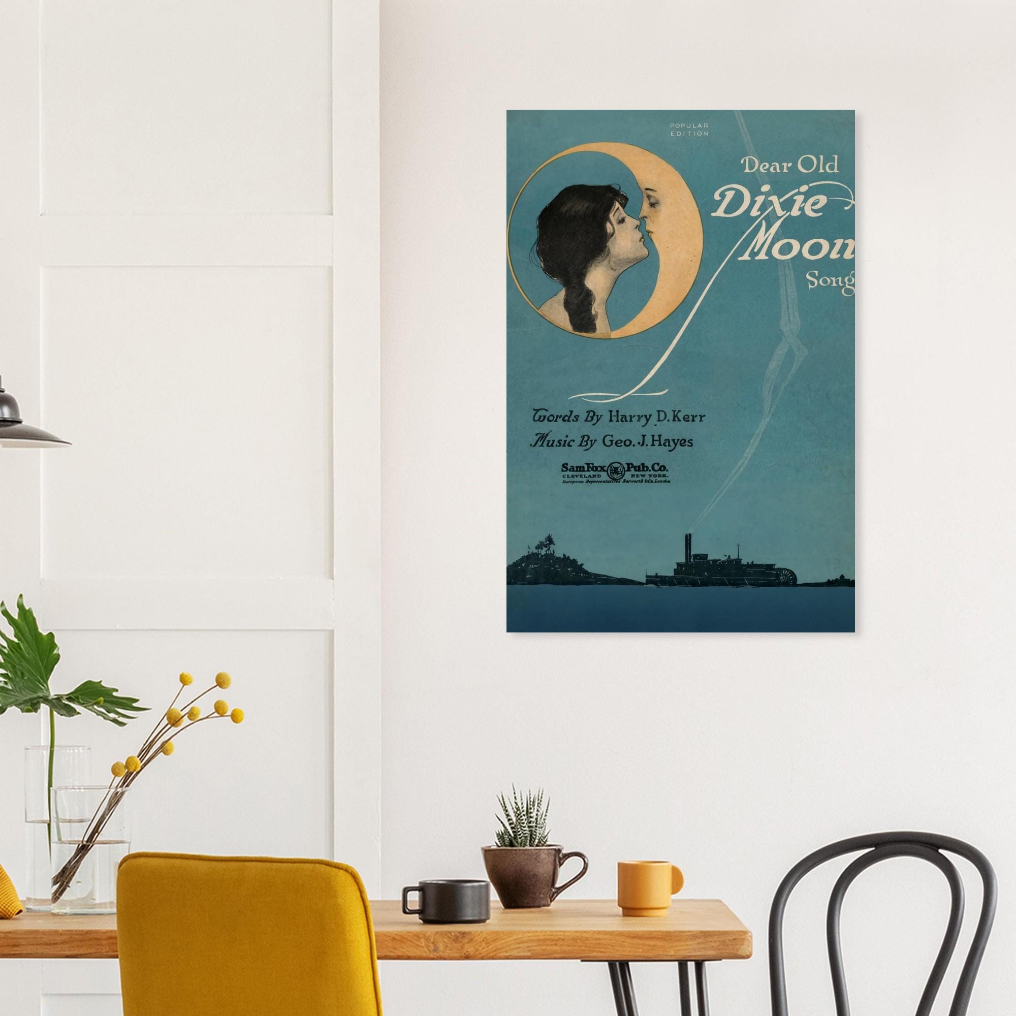Vintage Moon Art Print Woman Kissing Crescent Moon 1920s Sheet Music Poster Celestial Wall Decor Whimsigoth Gift Retro Decor