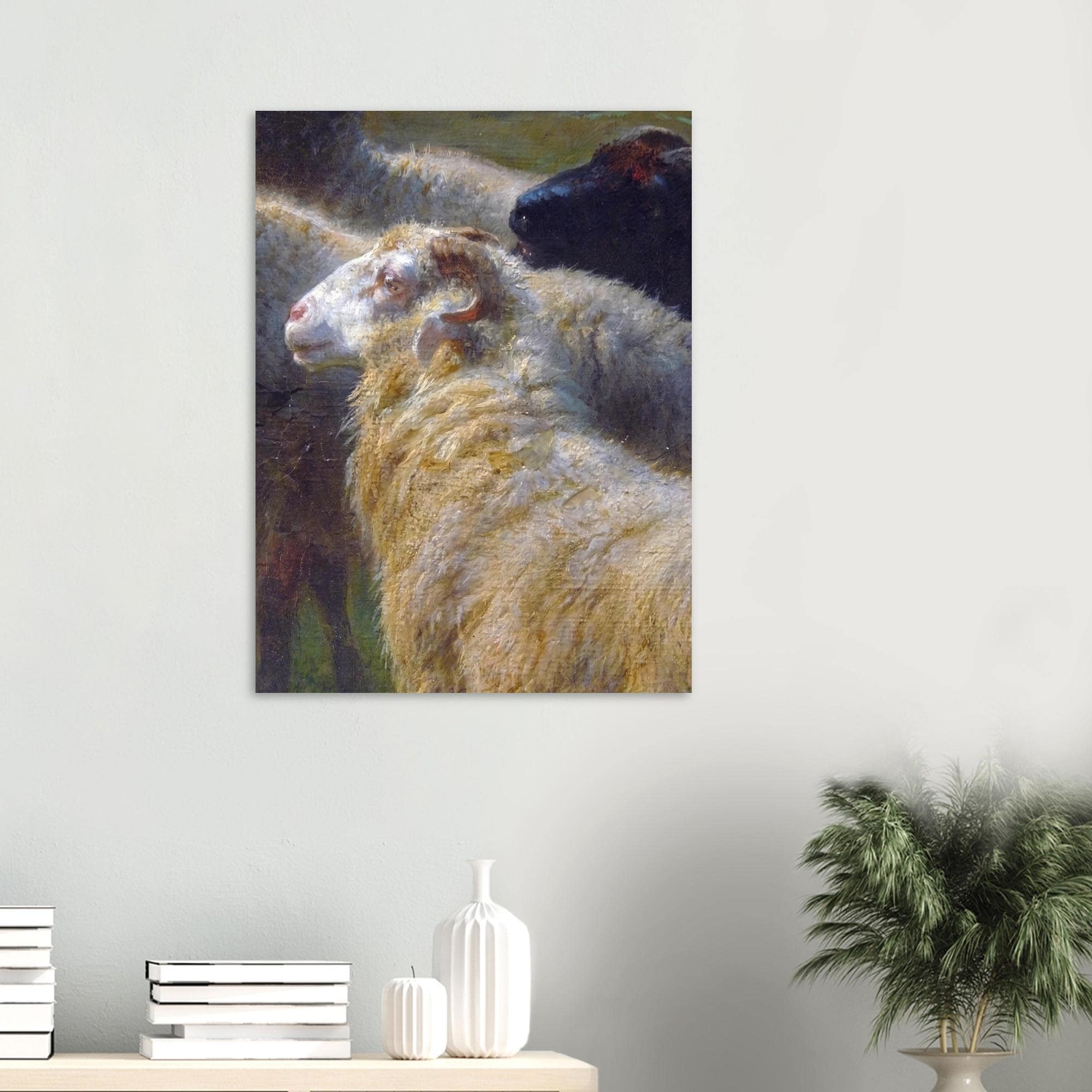 Vintage Sheep Oil Painting Dark Academia Wall Art Moody Antique Ram Print Textured Animal Portrait Dark Academia Moody