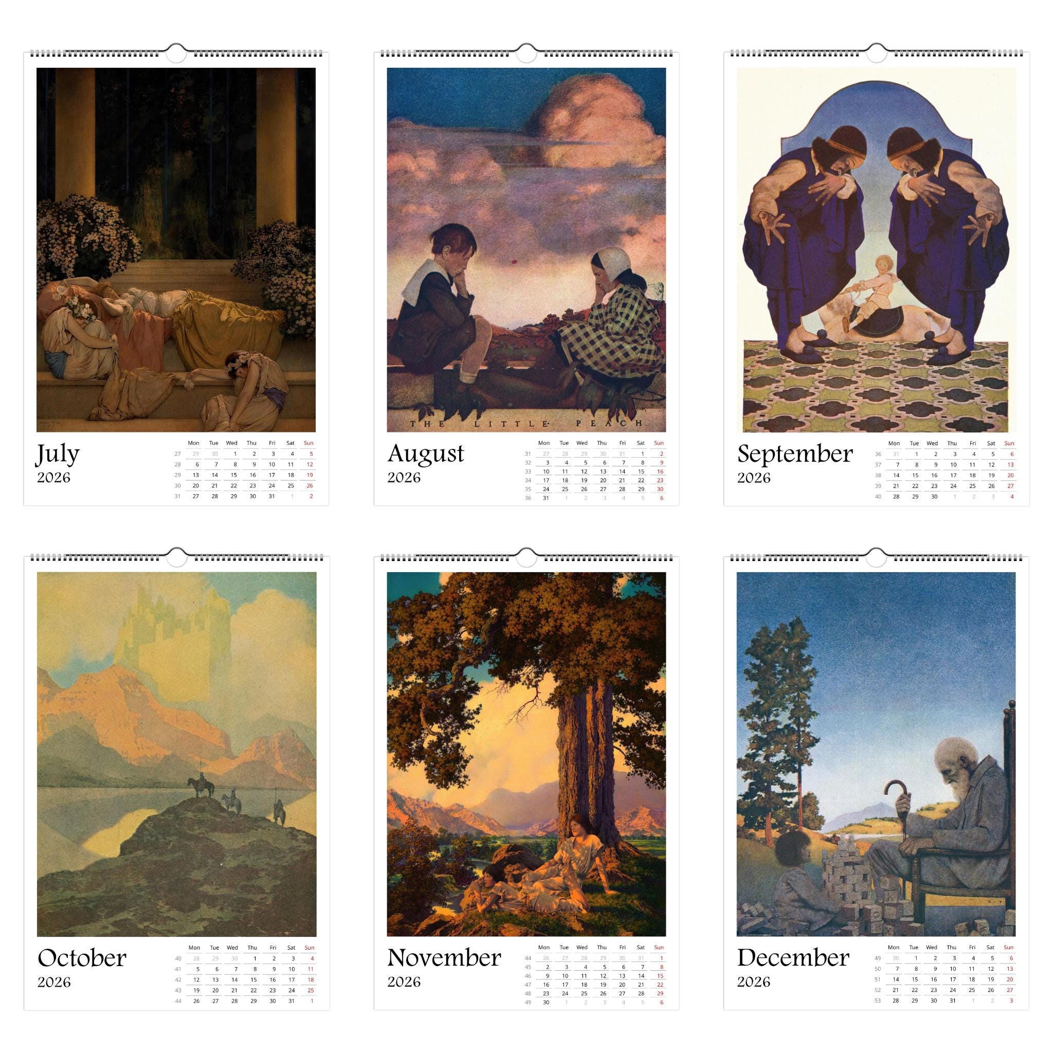 13 Artworks Of Maxfield Parrish 2026 Art Calendar 11x16.5, Golden Age Art, Classic View, Dreamy Aesthetic, Fantasy, Gift Idea