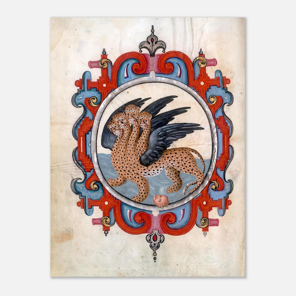 Weird Medieval Beast Print Renaissance Monster Manuscript Artwork Antique Biblical Leopard Creature Illustration Poster Weird Medieval Art