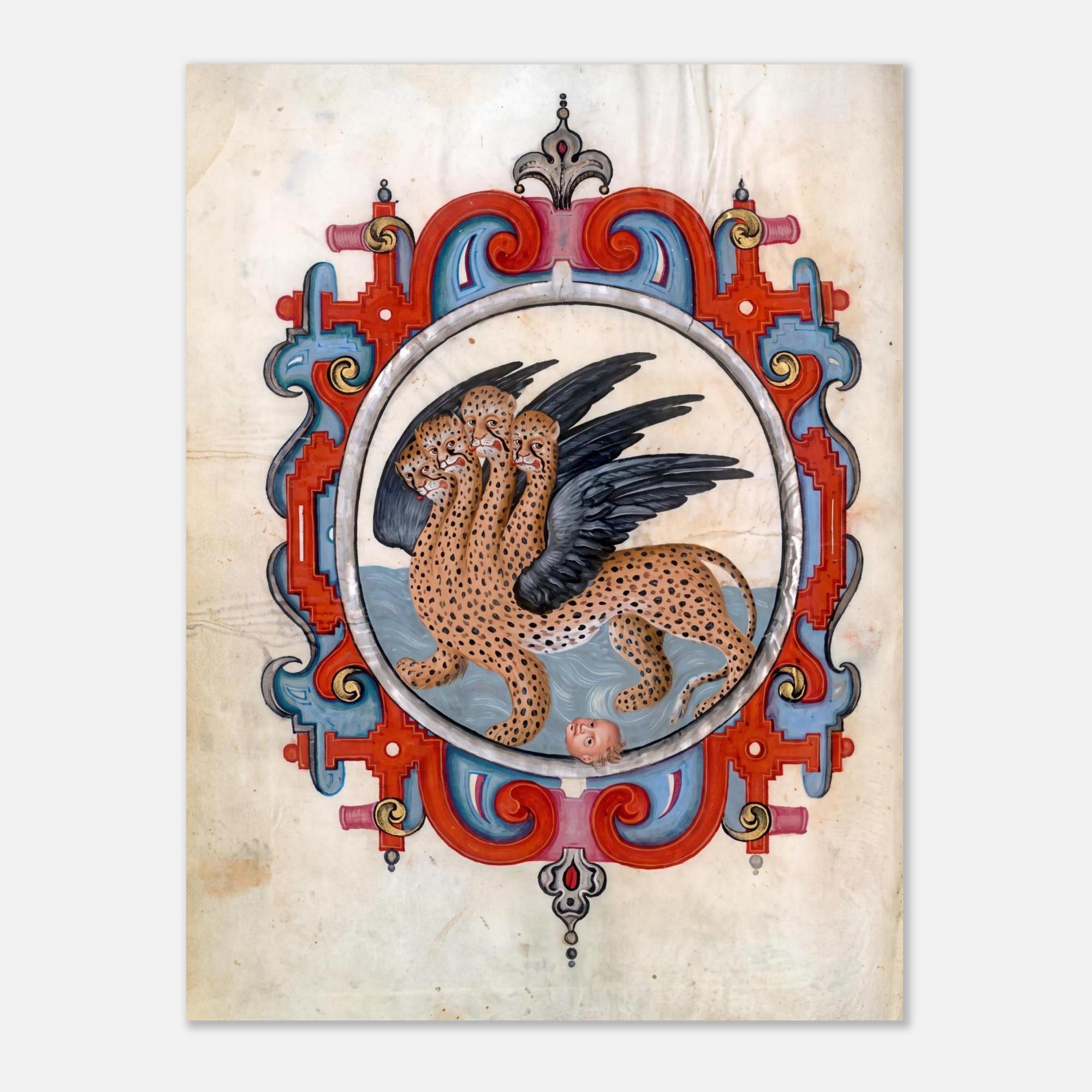 Weird Medieval Beast Print Renaissance Monster Manuscript Artwork Antique Biblical Leopard Creature Illustration Poster Weird Medieval Art
