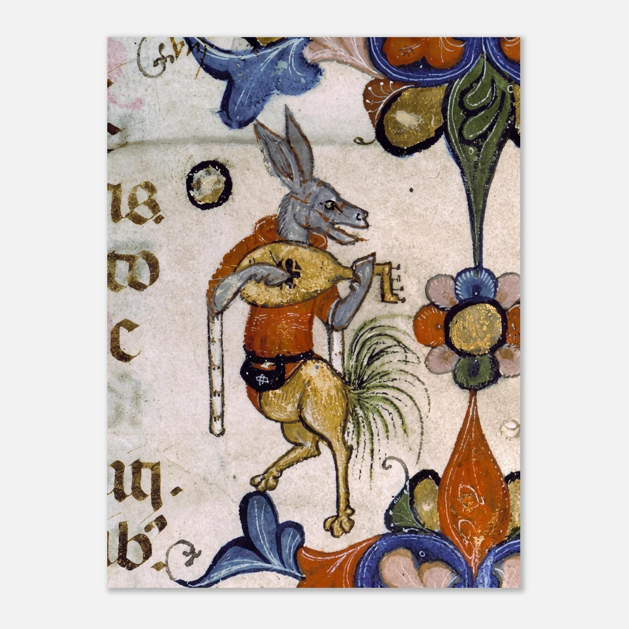 Medieval Marginalia Print Funny Manuscript Poster Vintage Grotesque Drollery Wall Decor Weird History Art Animals And Creatures